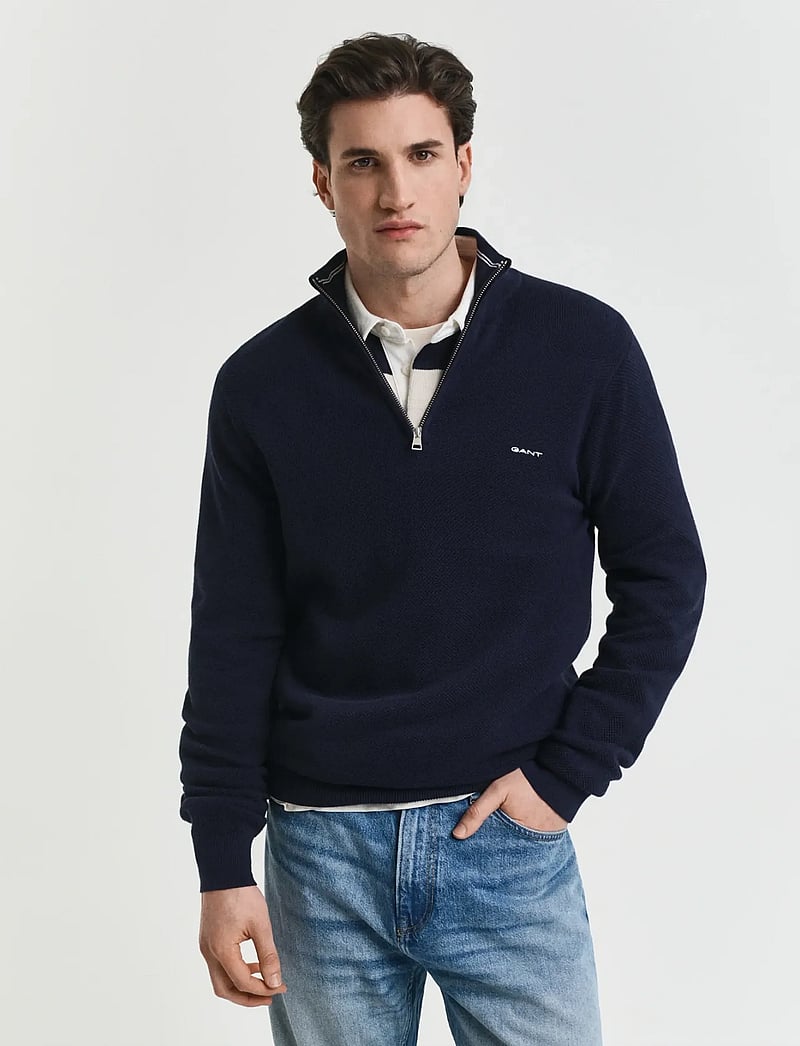 Gant - COTTON PIQUE HALF ZIP - pullover mit halbem reißverschluss - evening blue - 0