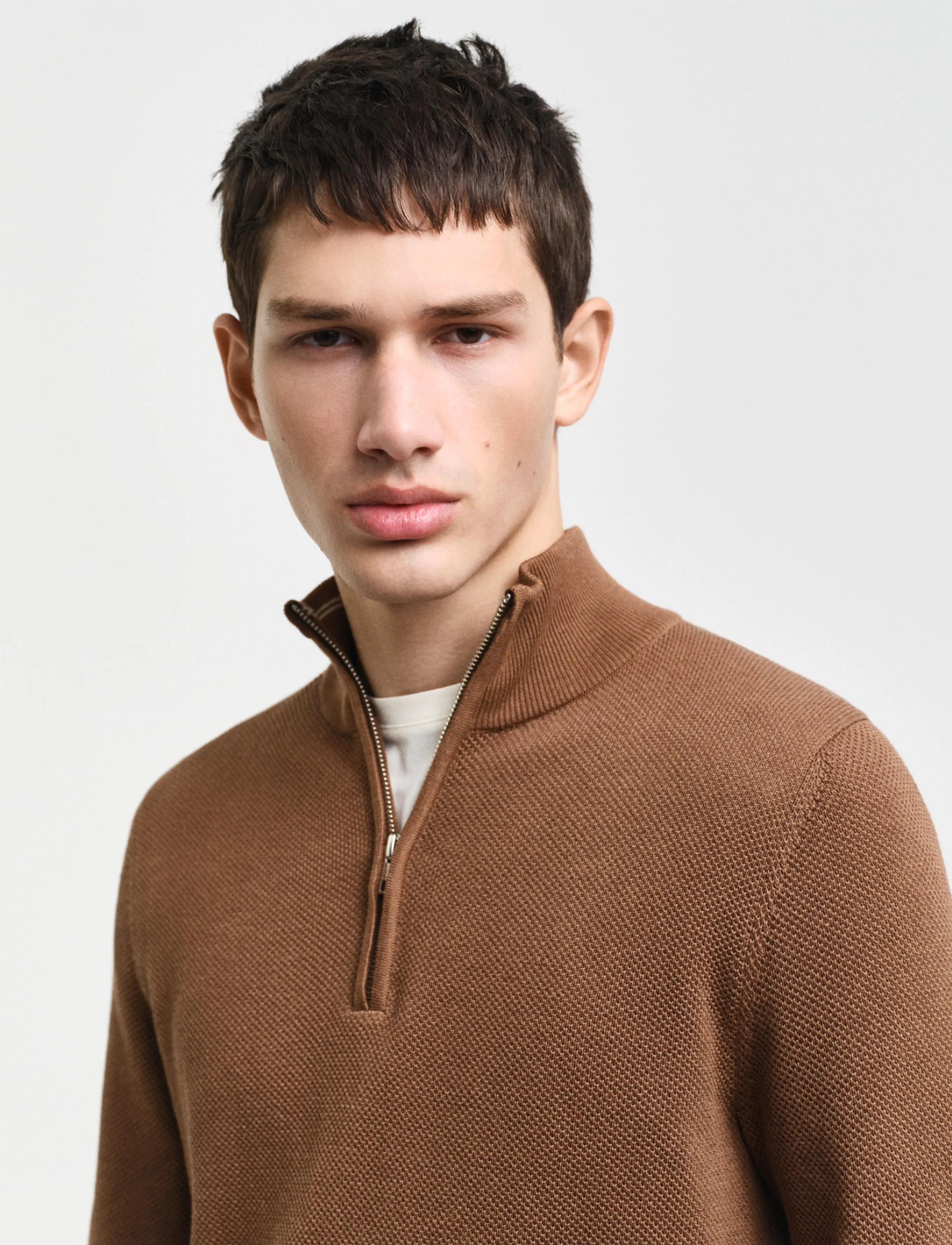 Gant - COTTON PIQUE HALF ZIP - džemperi ar daļēju rāvējslēdzēju - hazelnut melange - 4