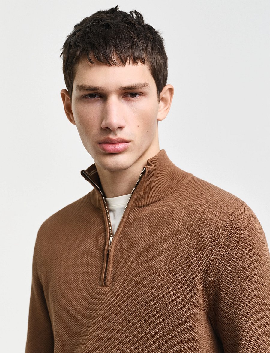 Gant - COTTON PIQUE HALF ZIP - džemperi ar daļēju rāvējslēdzēju - hazelnut melange - 4