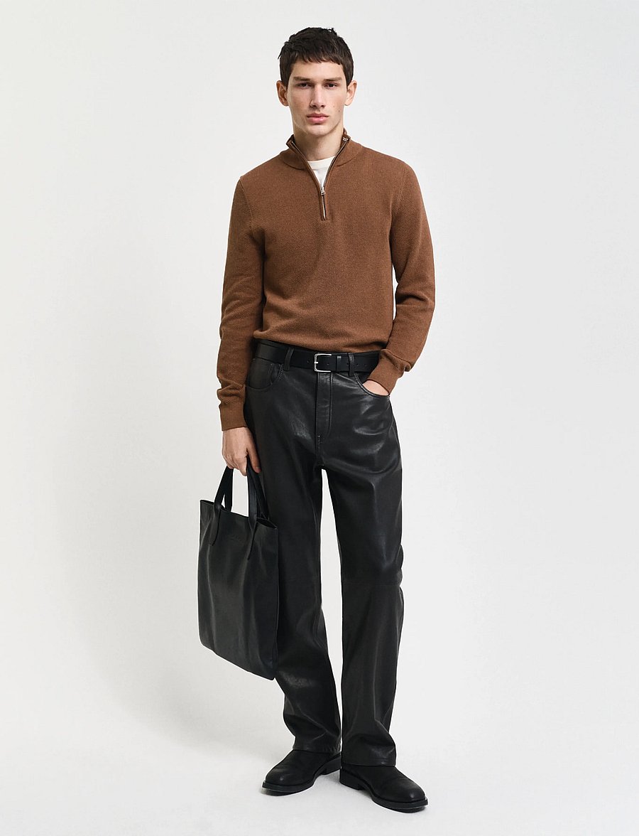 Gant - COTTON PIQUE HALF ZIP - džemperi ar daļēju rāvējslēdzēju - hazelnut melange - 5