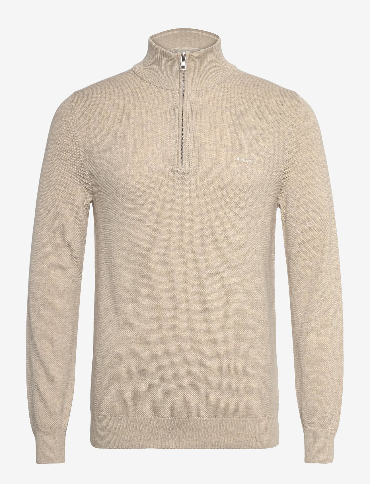 GANT - COTTON PIQUE HALF ZIP - neuleet joissa puolipitkä vetoketju - light beige melange - 0