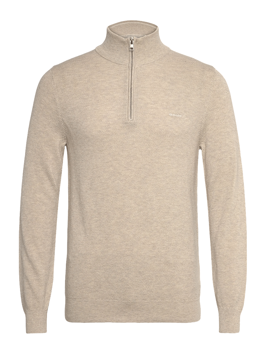 Gant - COTTON PIQUE HALF ZIP - tõmblukk-kaelusega džemprid - light beige melange - 0