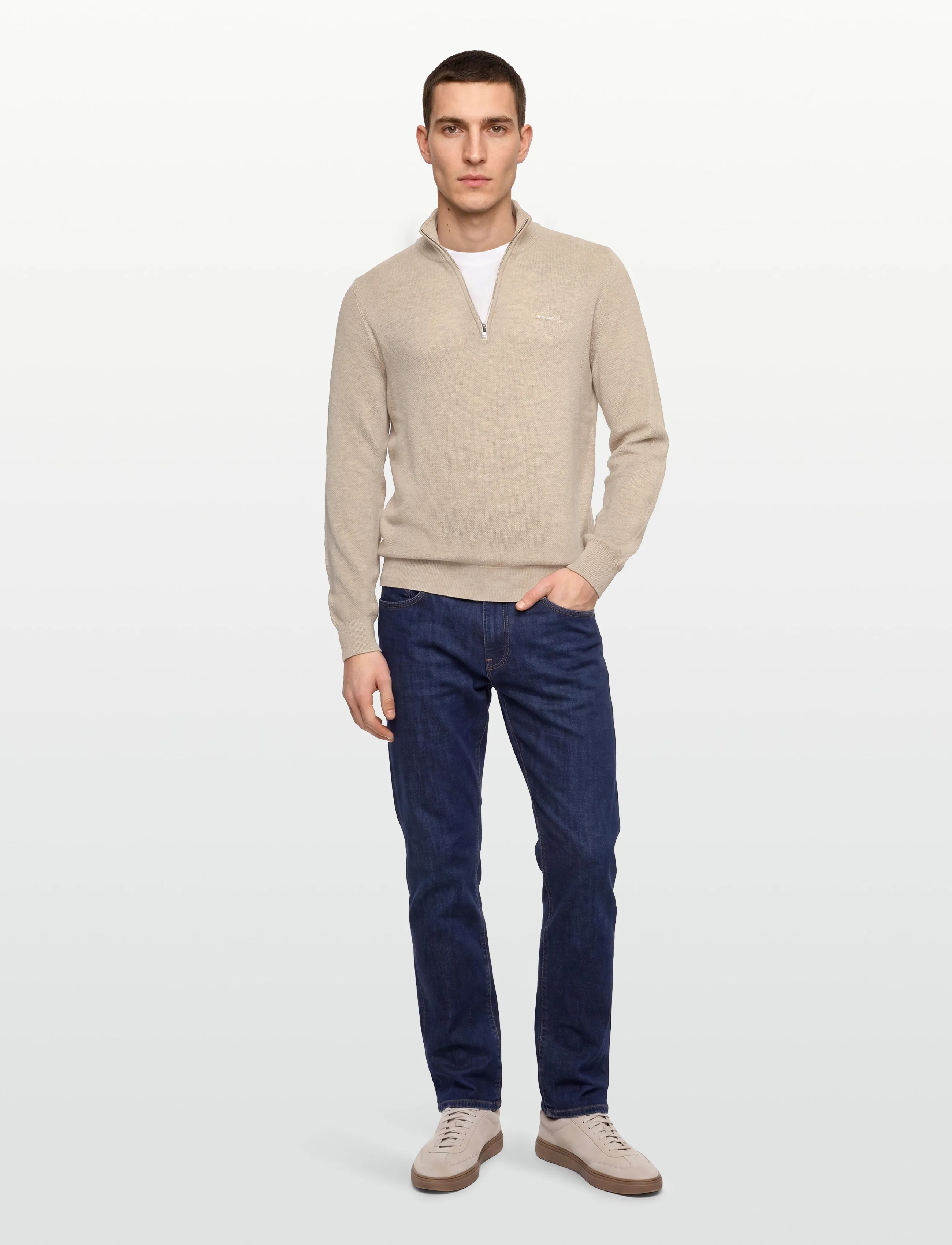 Gant - COTTON PIQUE HALF ZIP - half zip-tröjor - light beige melange - 0