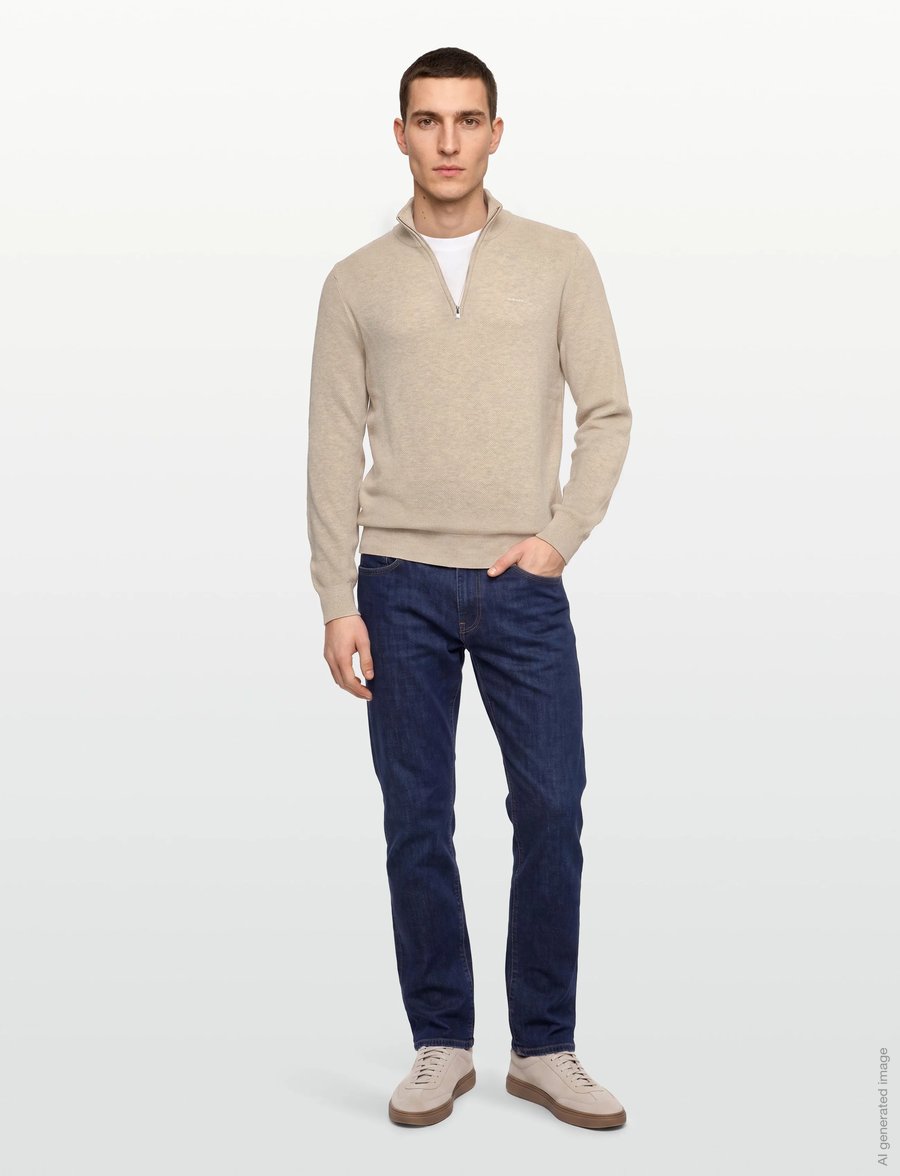 Gant - COTTON PIQUE HALF ZIP - half zip-tröjor - light beige melange - 0