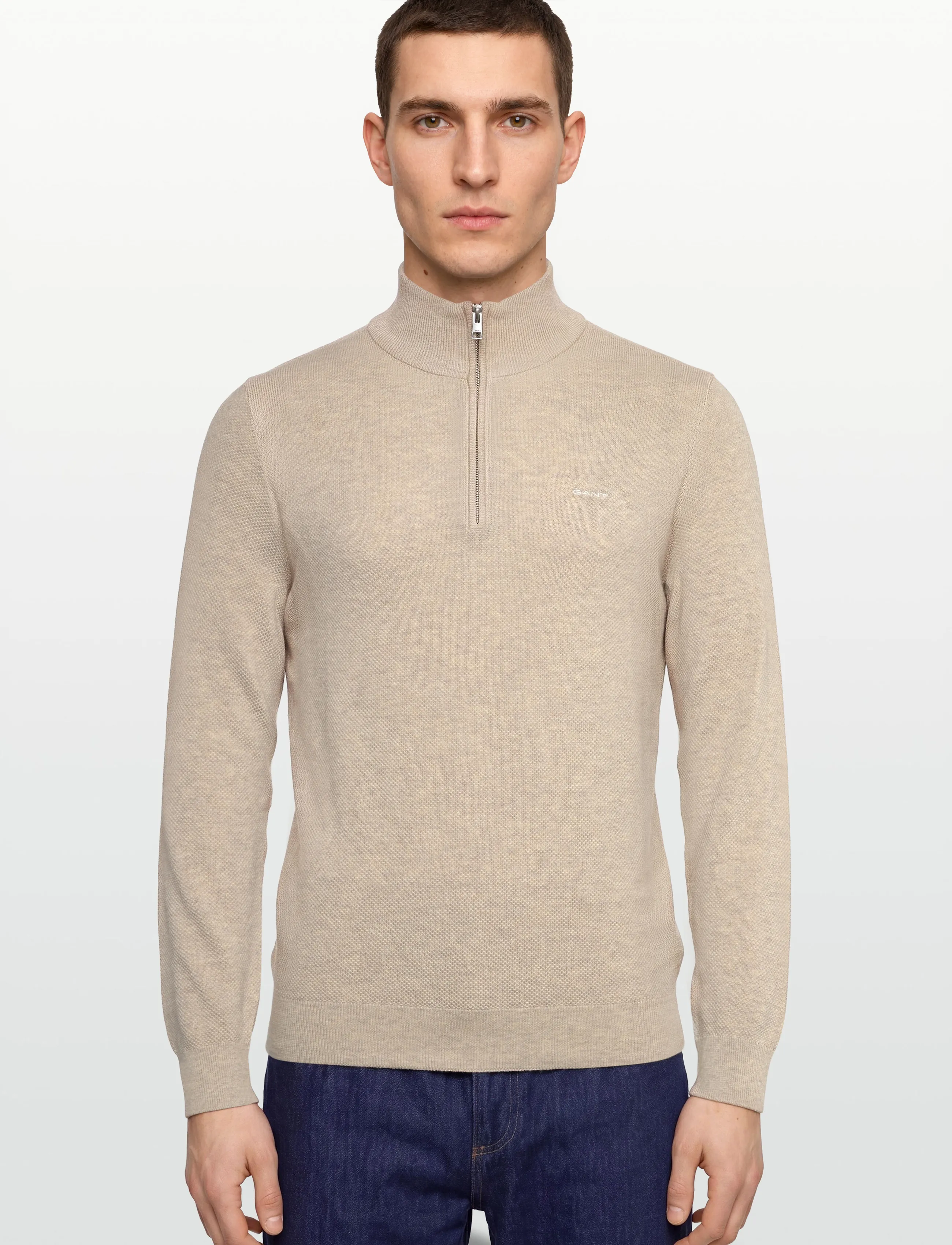 Gant - COTTON PIQUE HALF ZIP - half zip-tröjor - light beige melange - 3