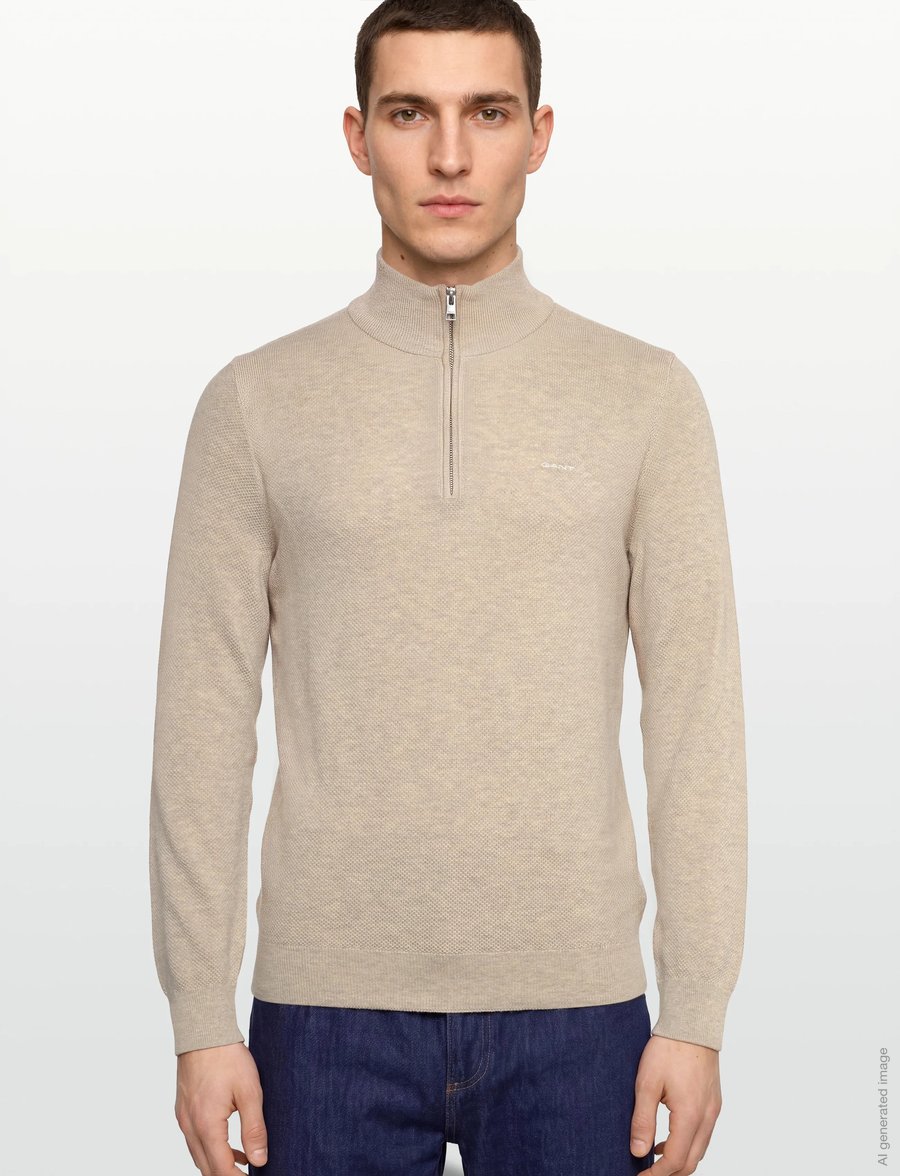 Gant - COTTON PIQUE HALF ZIP - half zip-tröjor - light beige melange - 3