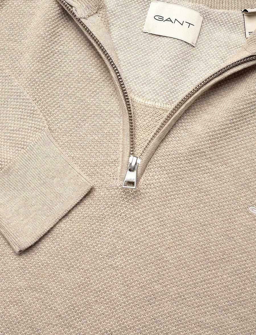 Gant - COTTON PIQUE HALF ZIP - tõmblukk-kaelusega džemprid - light beige melange - 2