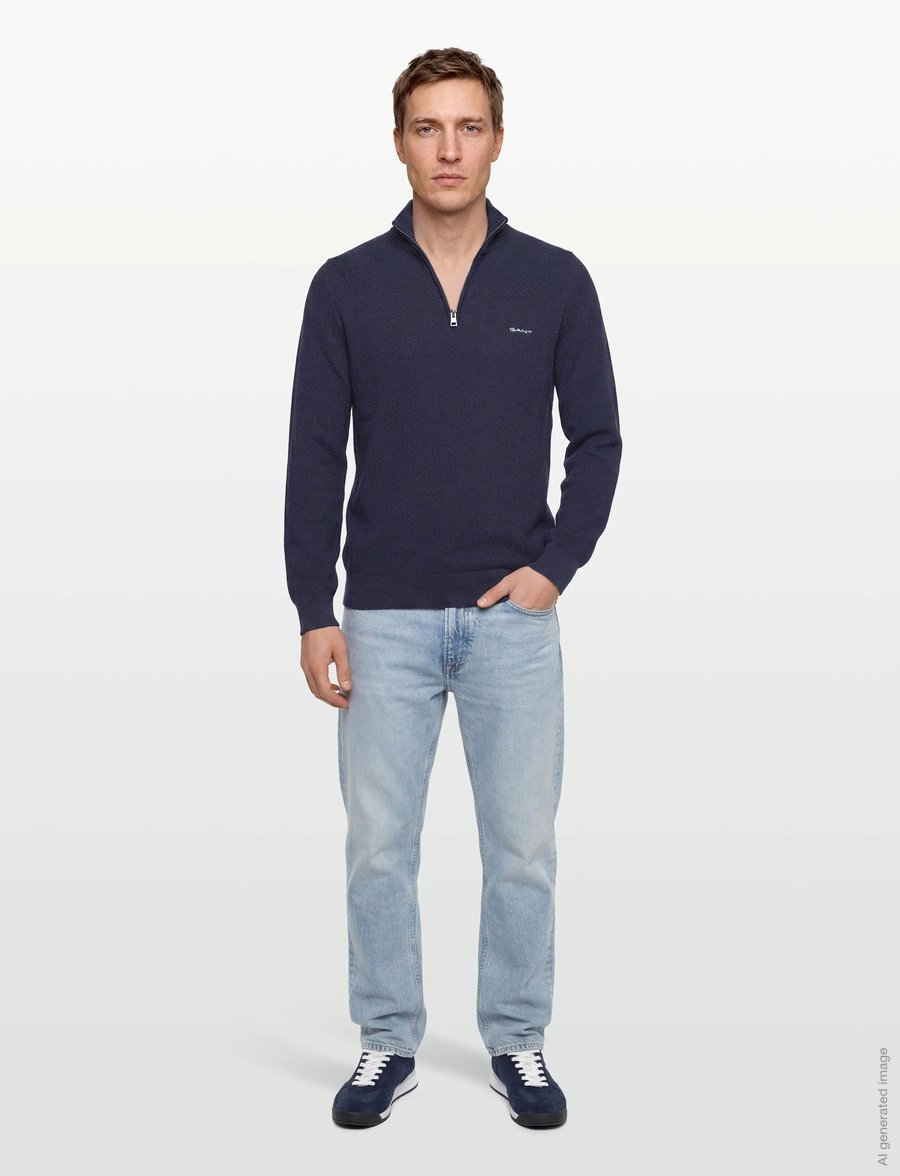 Gant - COTTON PIQUE HALF ZIP - pullover mit halbem reißverschluss - marine melange - 0