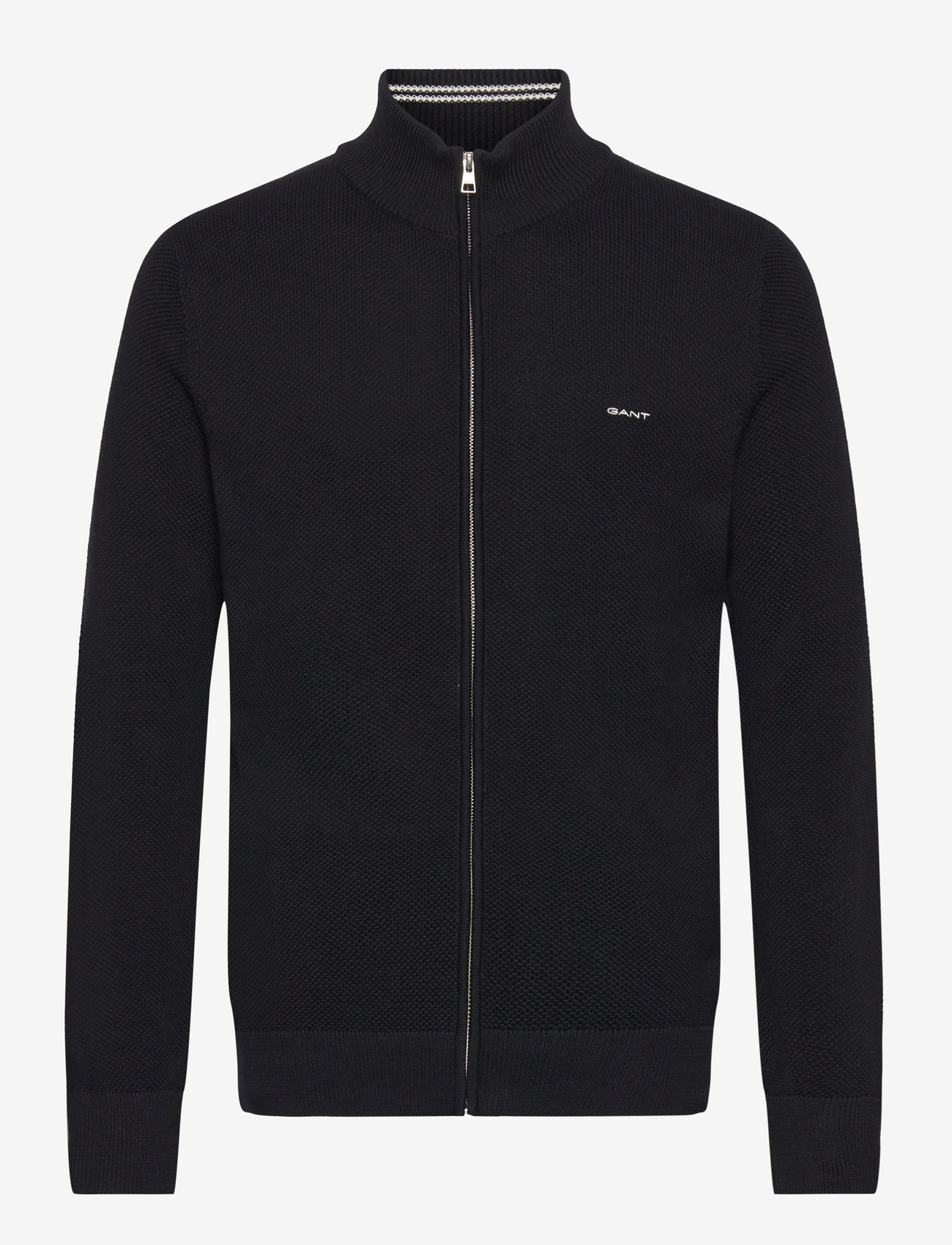 GANT - COTTON PIQUE ZIP CARDIGAN - fullzip strik - black - 1