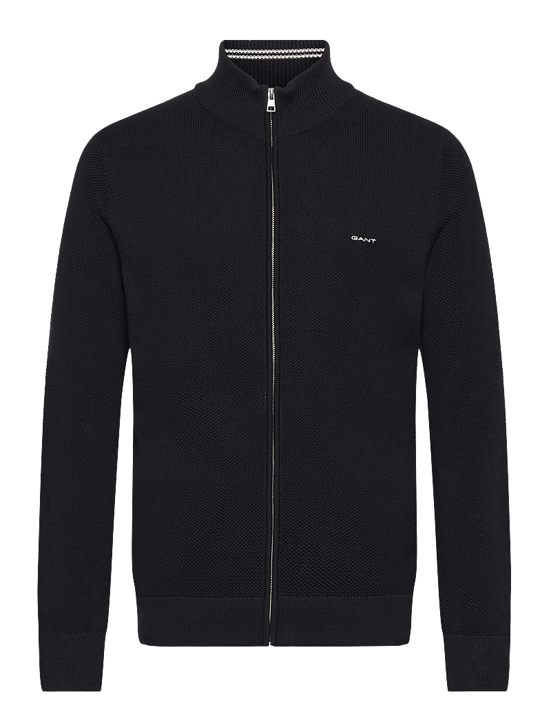 GANT - COTTON PIQUE ZIP CARDIGAN - fullzip strik - black - 1