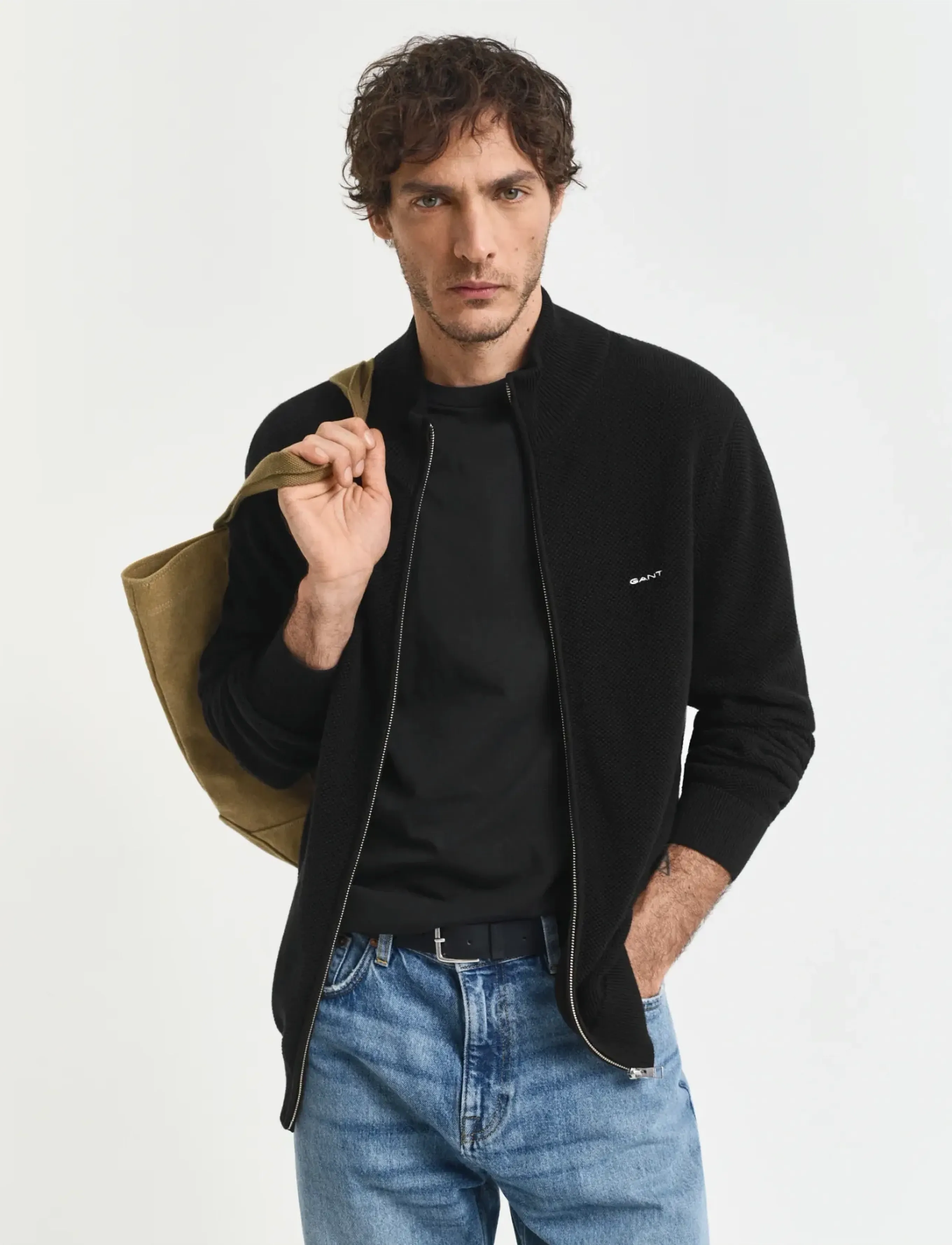 Cotton Pique Zip Cardigan