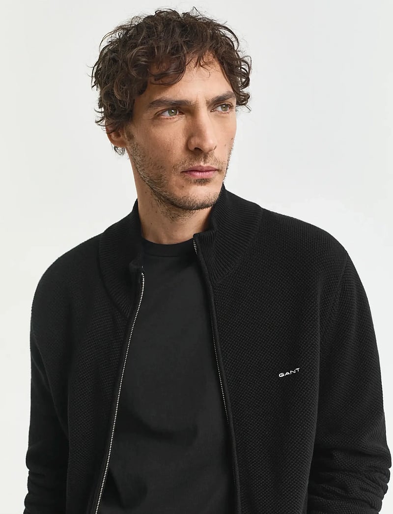 GANT - COTTON PIQUE ZIP CARDIGAN - fullzip strik - black - 4
