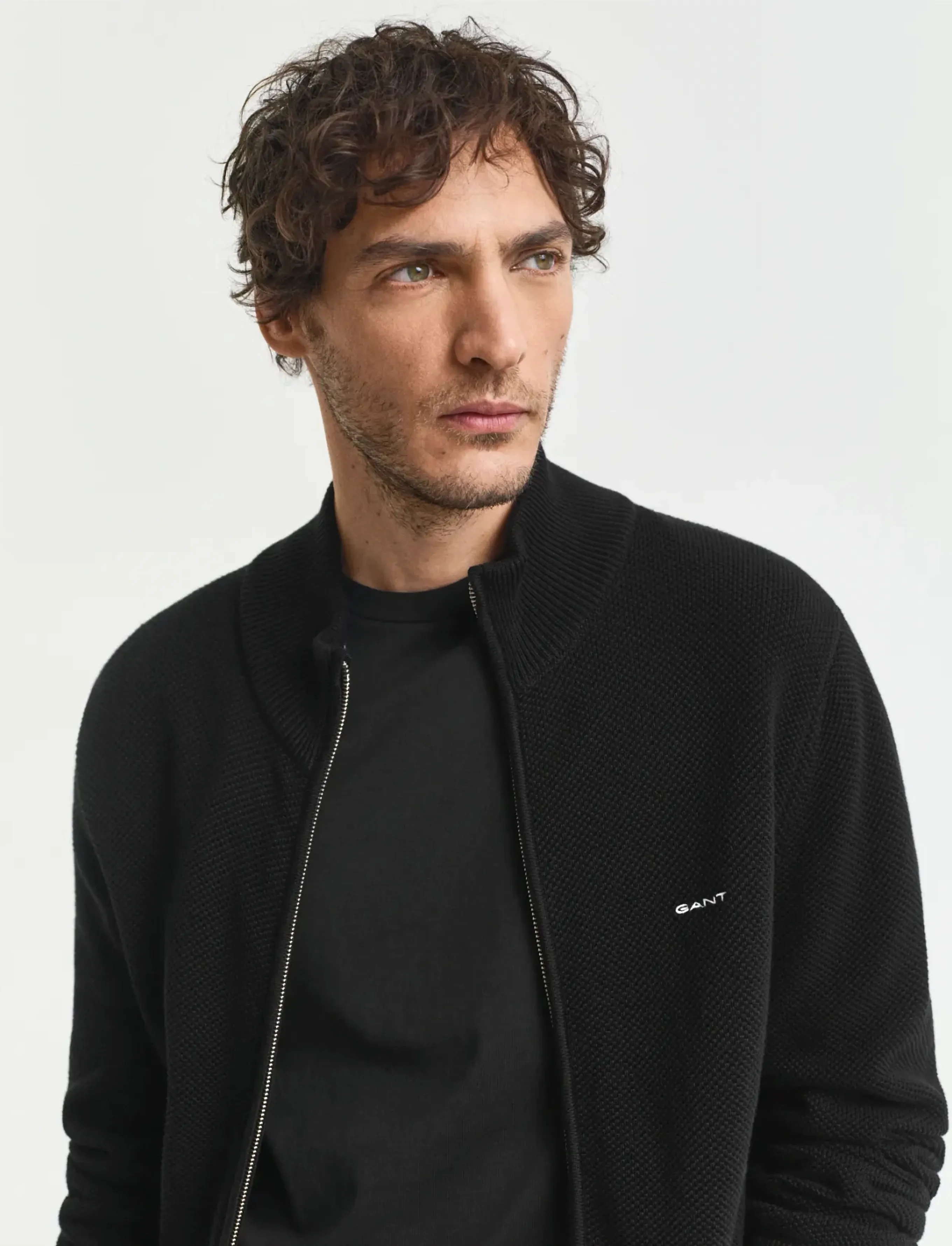 Gant - COTTON PIQUE ZIP CARDIGAN - fullzip strik - black - 4
