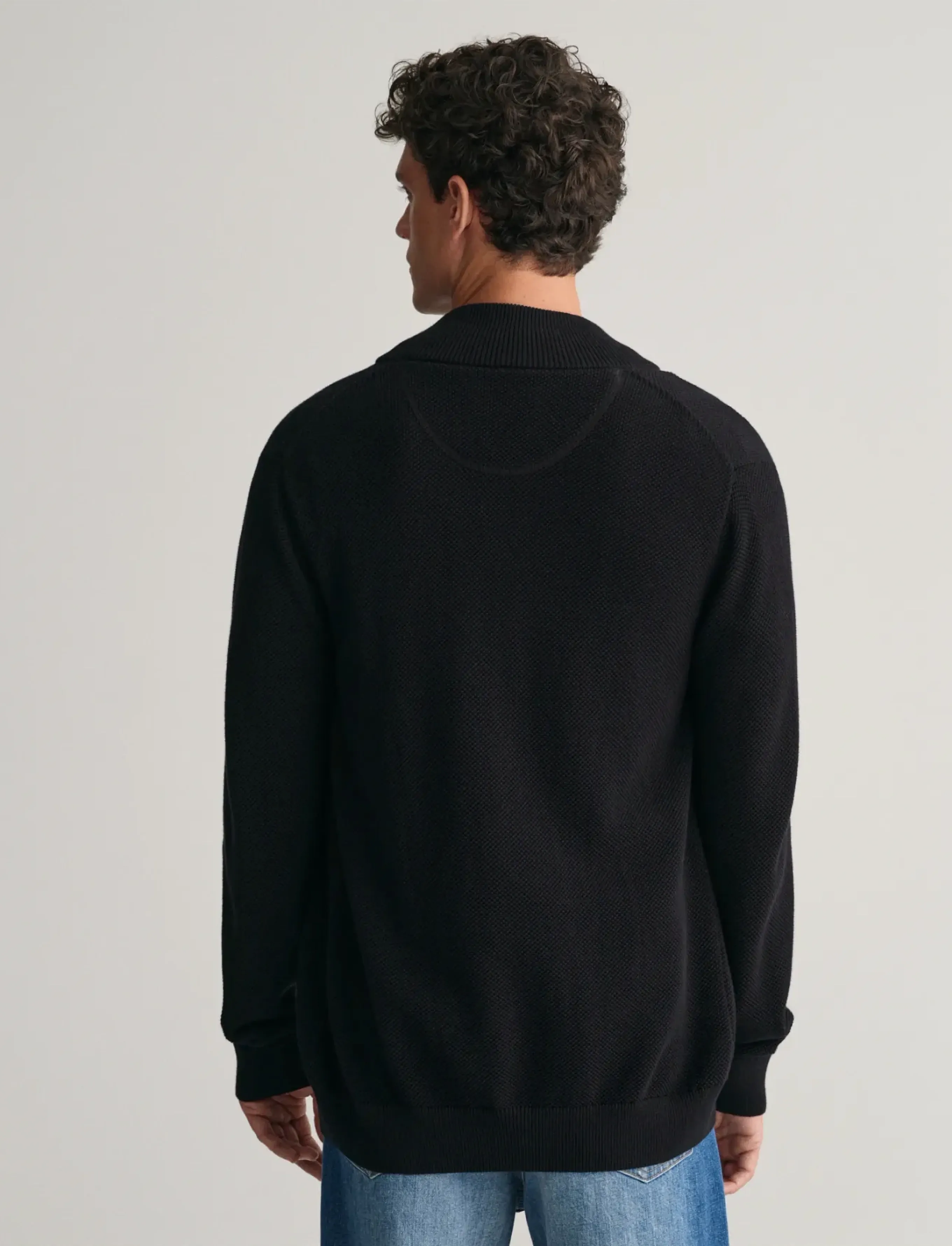 GANT COTTON PIQUE ZIP CARDIGAN - Meestele - BLACK / black