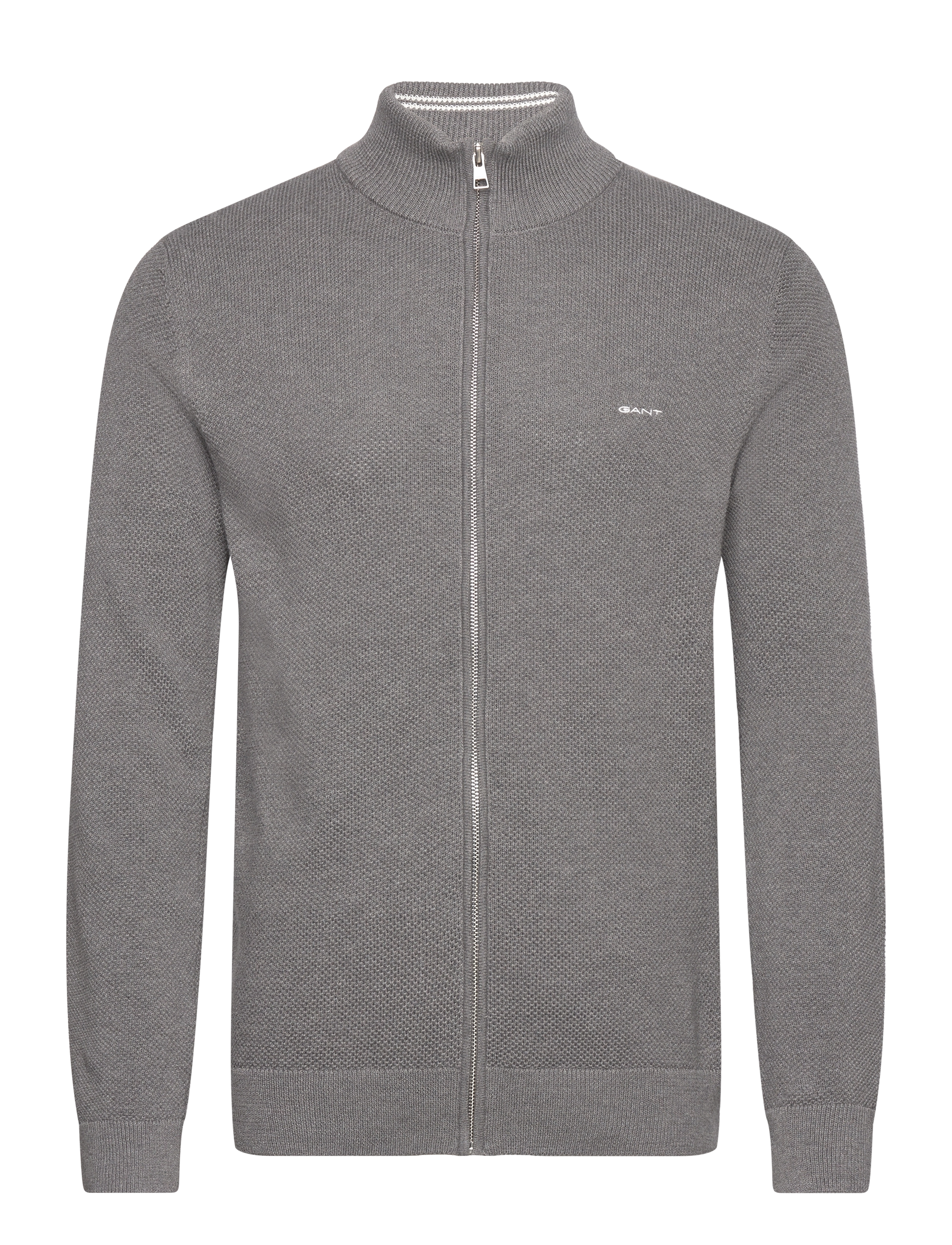 Gant COTTON PIQUE ZIP CARDIGAN - Gant - DARK GREY MELANGE / grey