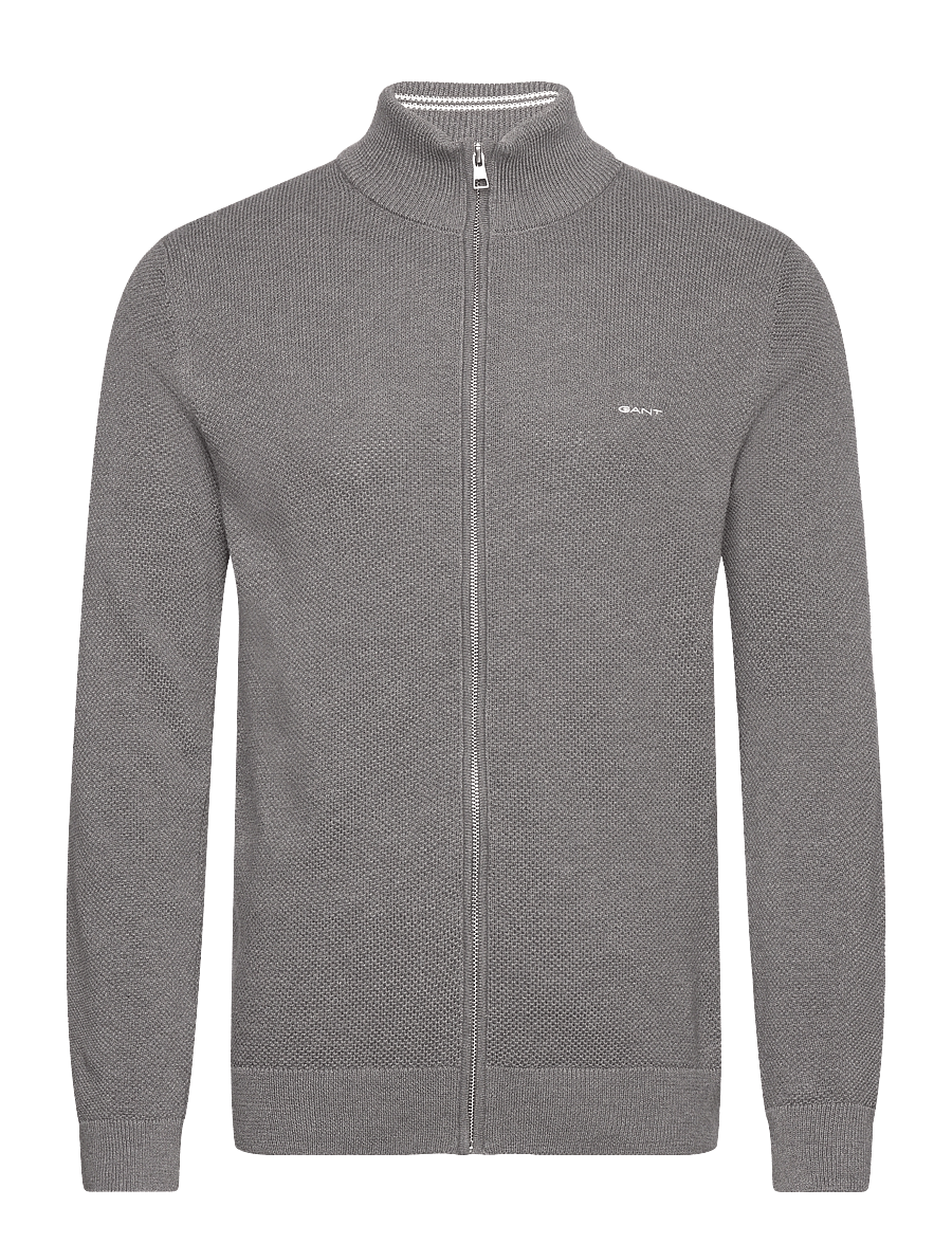 Gant - COTTON PIQUE ZIP CARDIGAN - fullzip strik - dark grey melange - 1