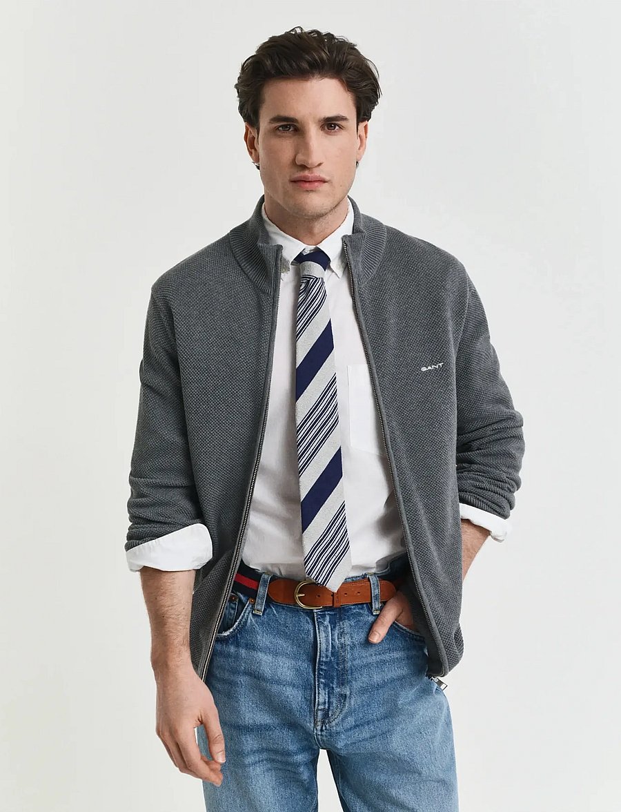 Gant - COTTON PIQUE ZIP CARDIGAN - fullzip strik - dark grey melange - 0
