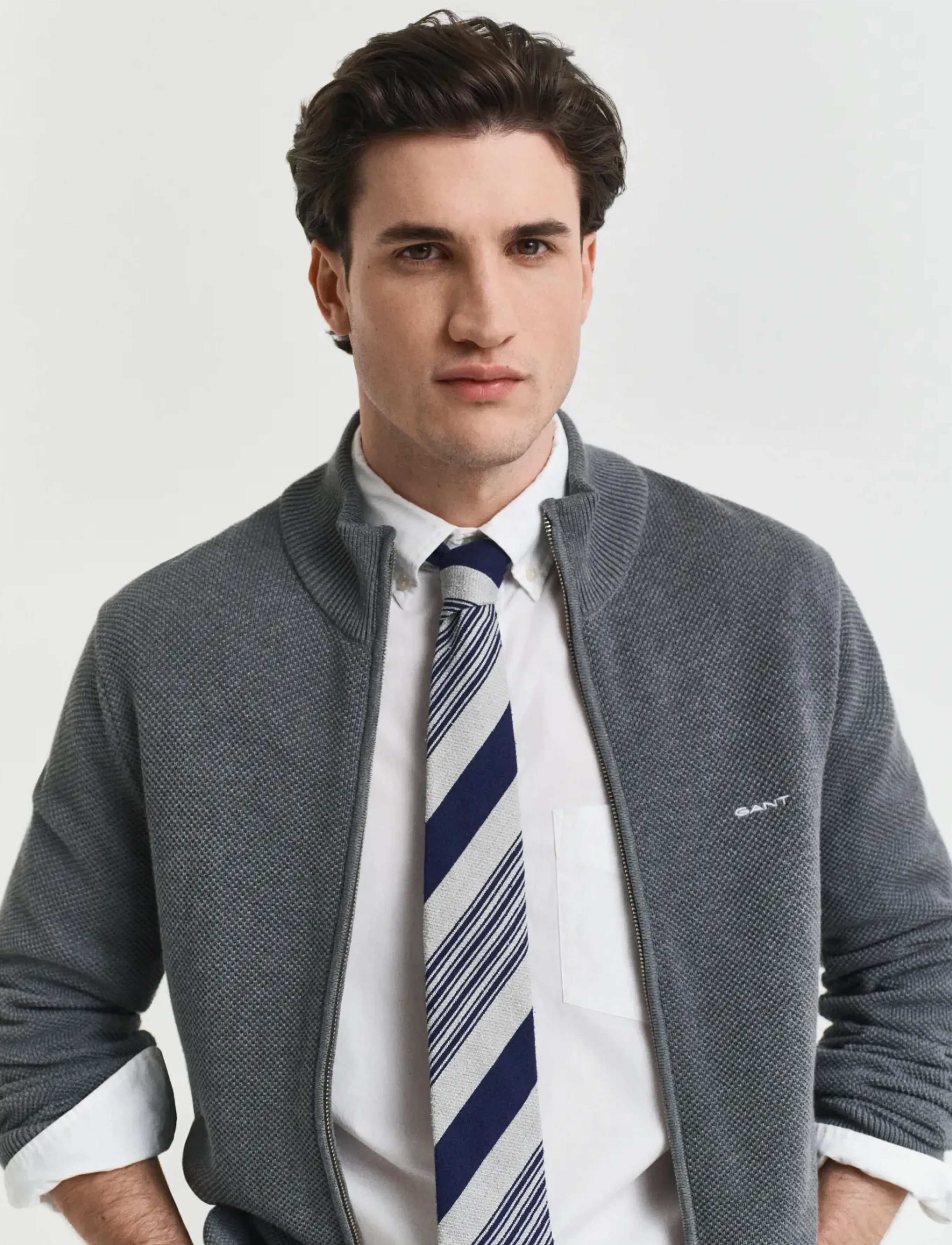 Gant - COTTON PIQUE ZIP CARDIGAN - fullzip strik - dark grey melange - 4