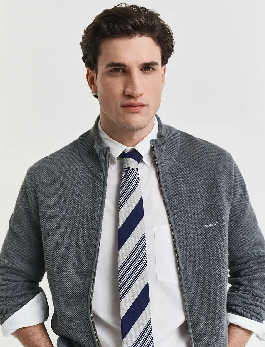 Gant - COTTON PIQUE ZIP CARDIGAN - fullzip strik - dark grey melange - 4