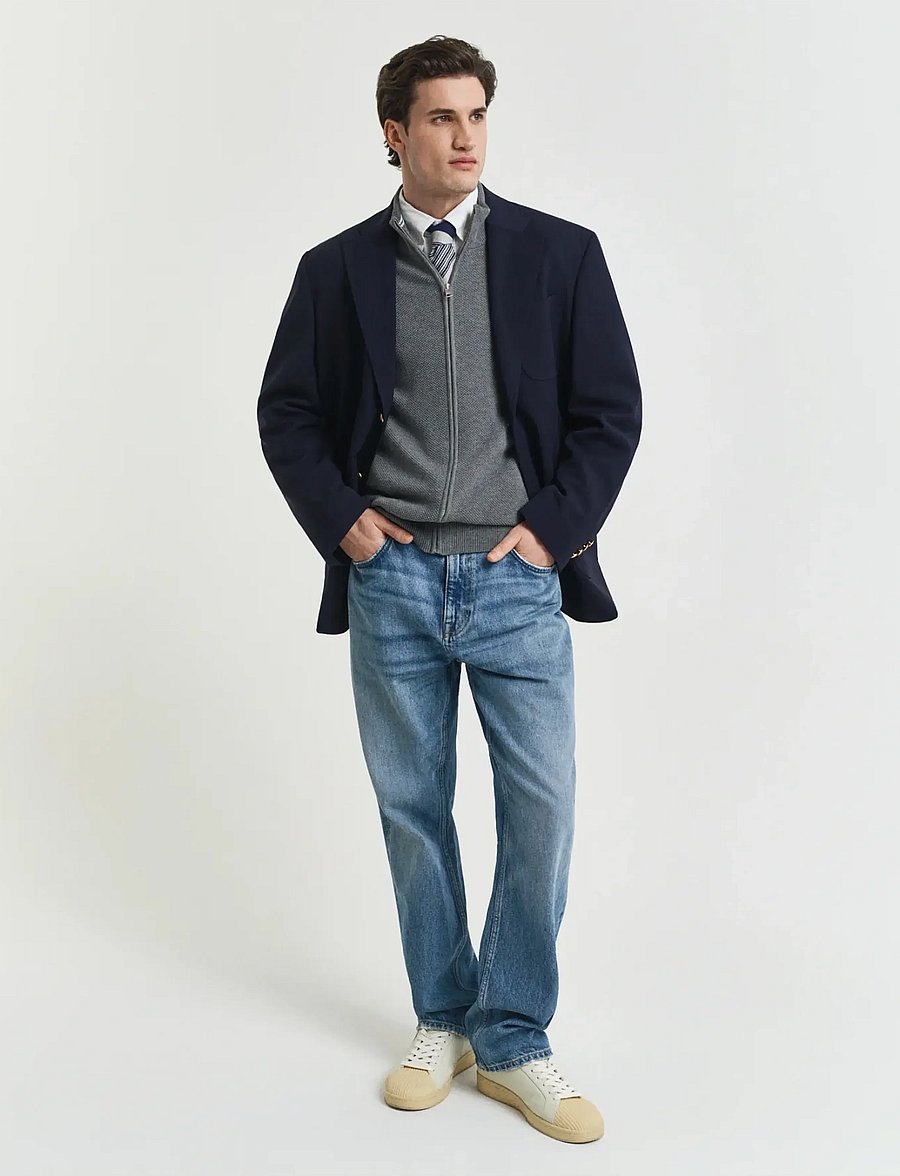 Gant - COTTON PIQUE ZIP CARDIGAN - fullzip strik - dark grey melange - 5