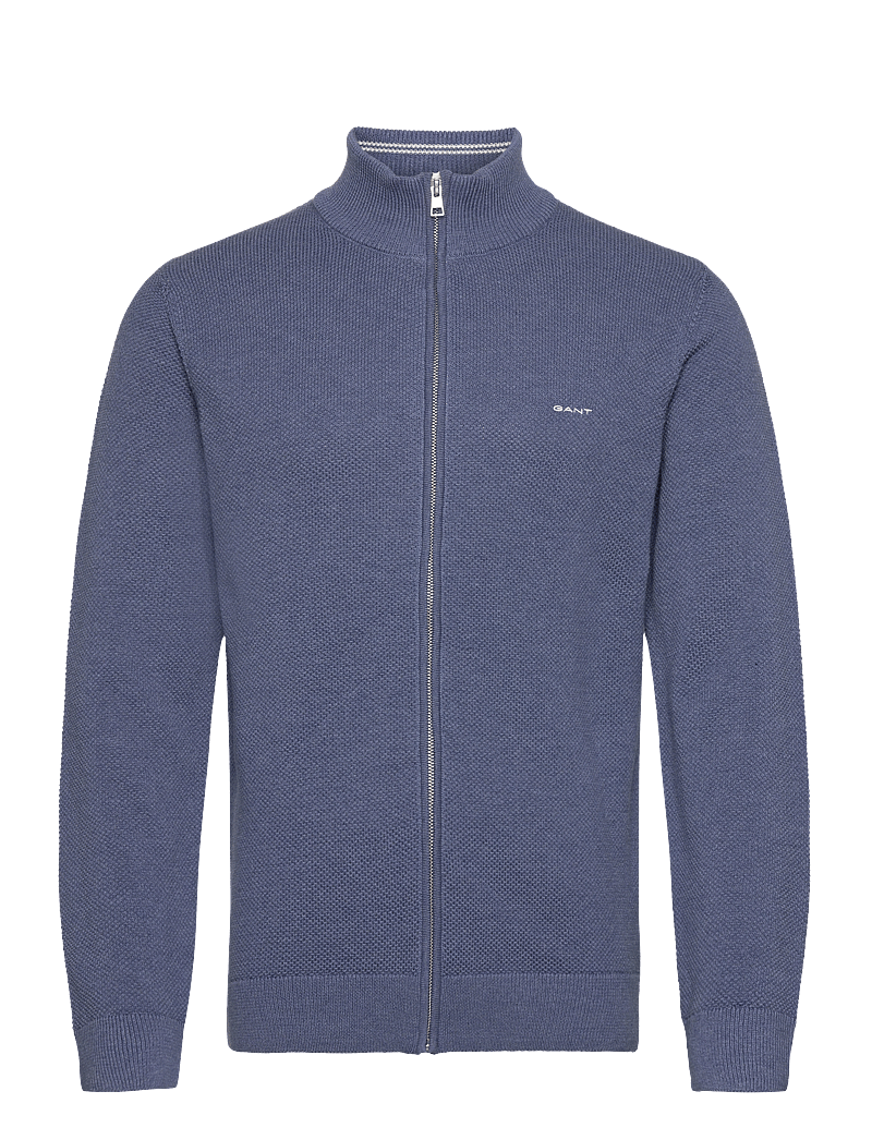 GANT - COTTON PIQUE ZIP CARDIGAN - full zip tröjor - denim blue melange - 1