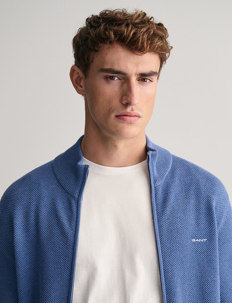 GANT - COTTON PIQUE ZIP CARDIGAN - full zip tröjor - denim blue melange - 4