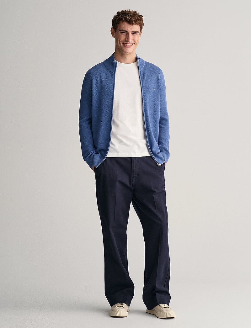 GANT - COTTON PIQUE ZIP CARDIGAN - full zip tröjor - denim blue melange - 5