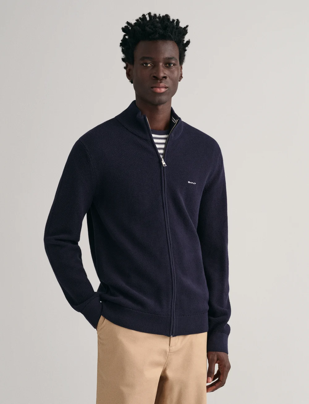GANT Cotton Pique Zip Cardigan Knitwear Boozt