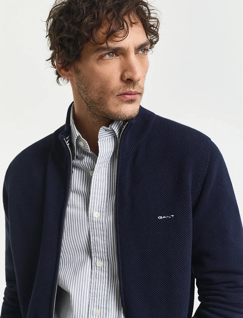 GANT - COTTON PIQUE ZIP CARDIGAN - fullzip strik - evening blue - 4