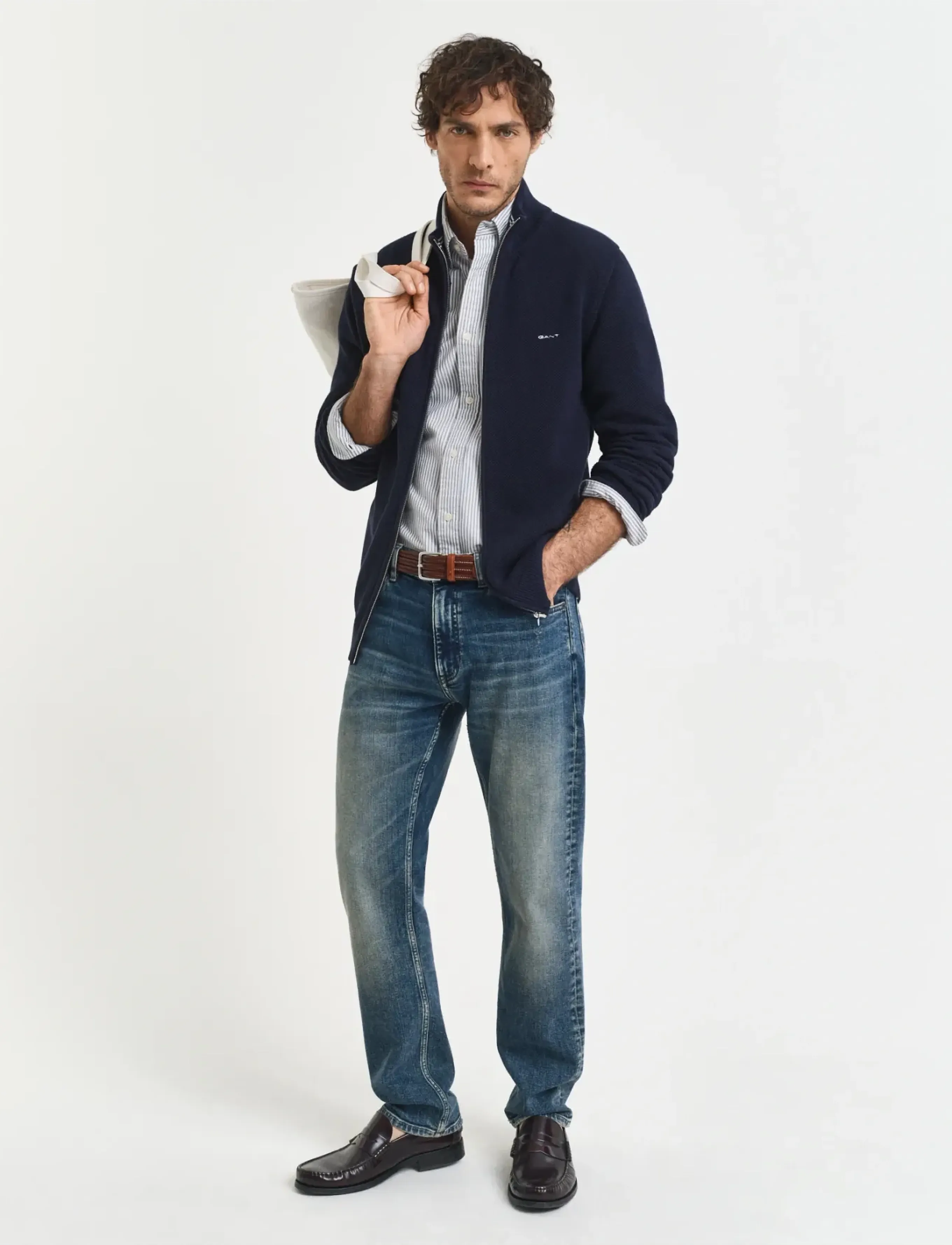 Gant - COTTON PIQUE ZIP CARDIGAN - full zip strik - evening blue - 5