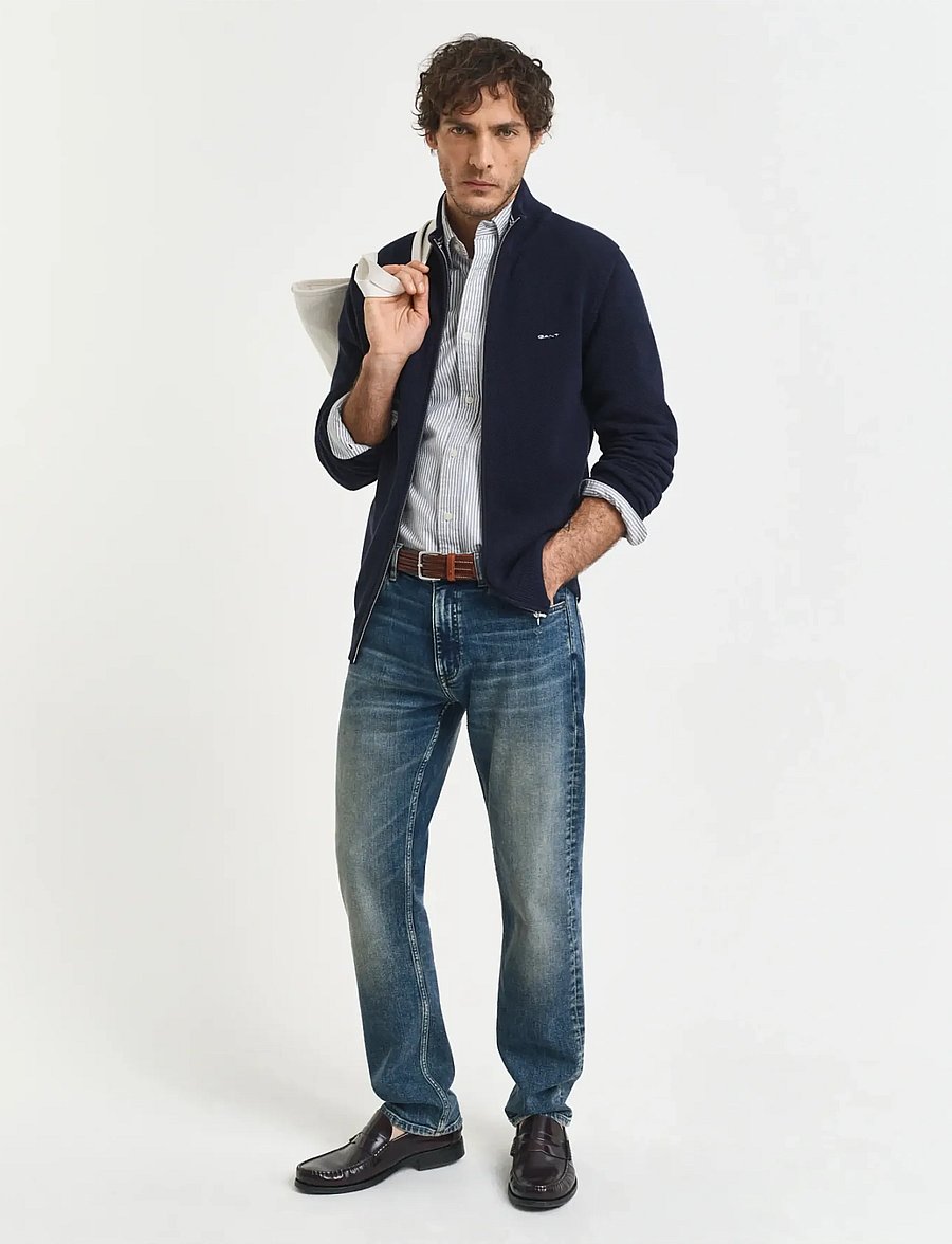 Gant - COTTON PIQUE ZIP CARDIGAN - full zip strik - evening blue - 5