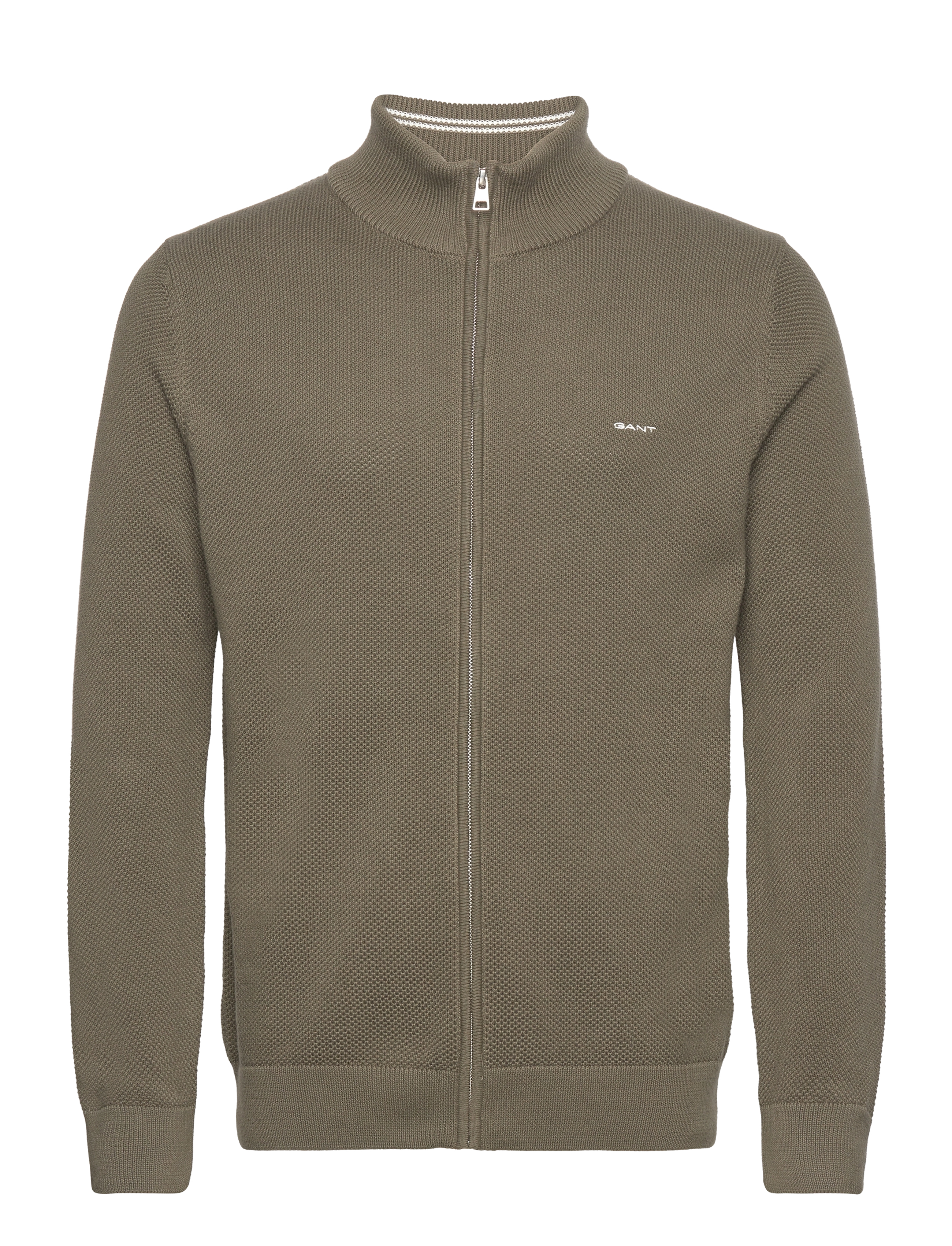 COTTON PIQUE ZIP CARDIGAN - JUNIPER GREEN