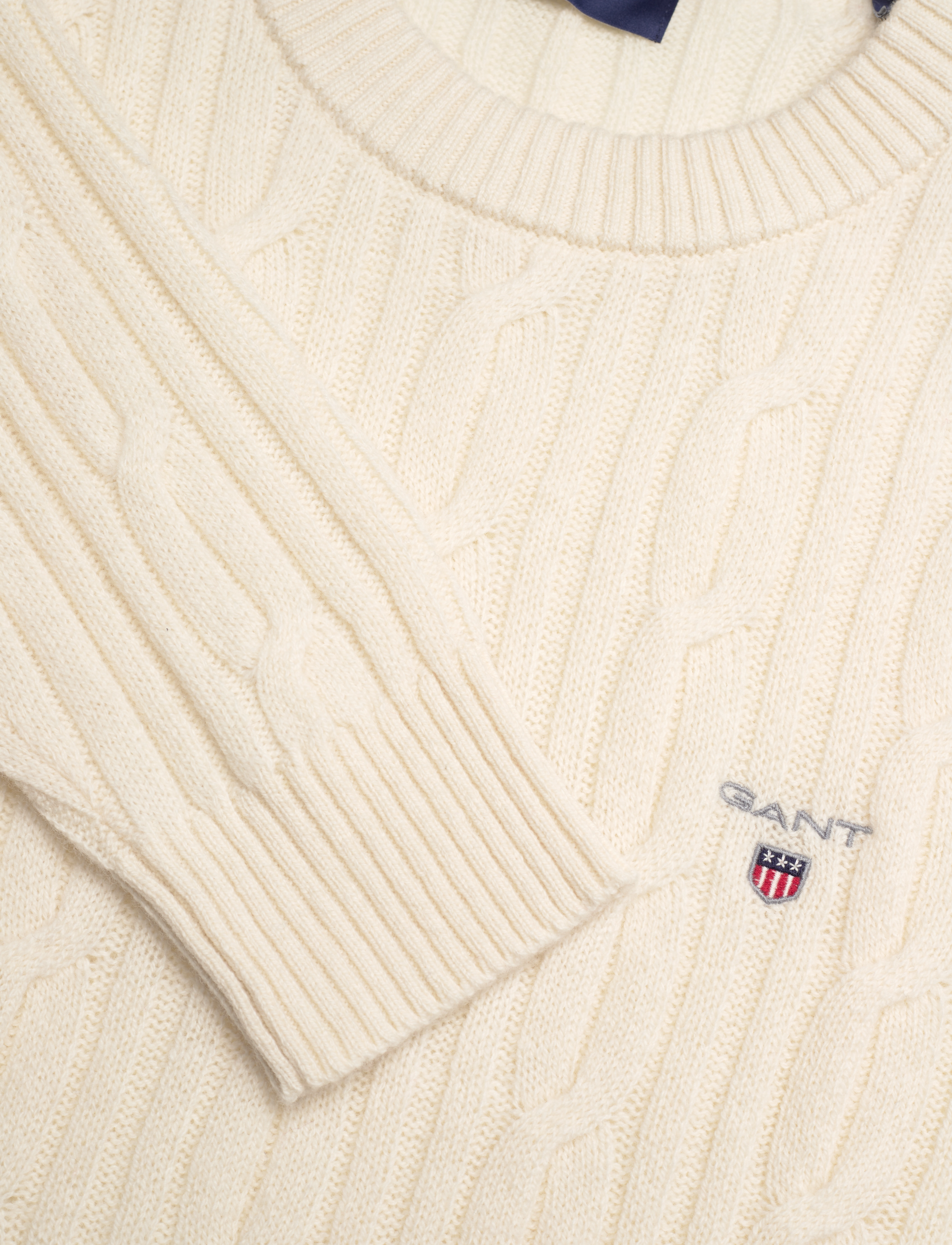 GANT - D2. LAMBSWOOL CABLE C-NECK - cream - 2