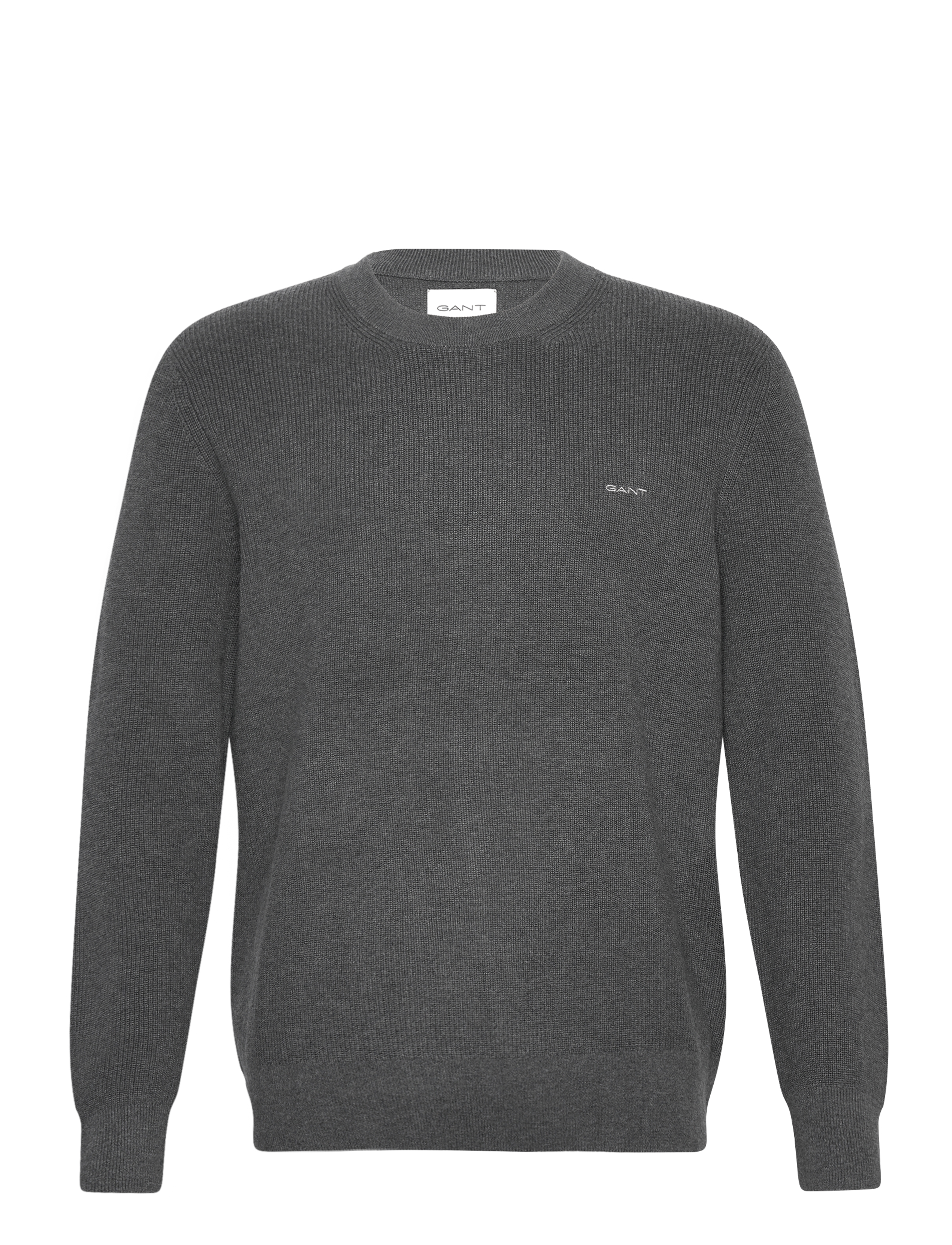 GANT - COTTON WOOL RIB C-NECK - antracit melange - 1