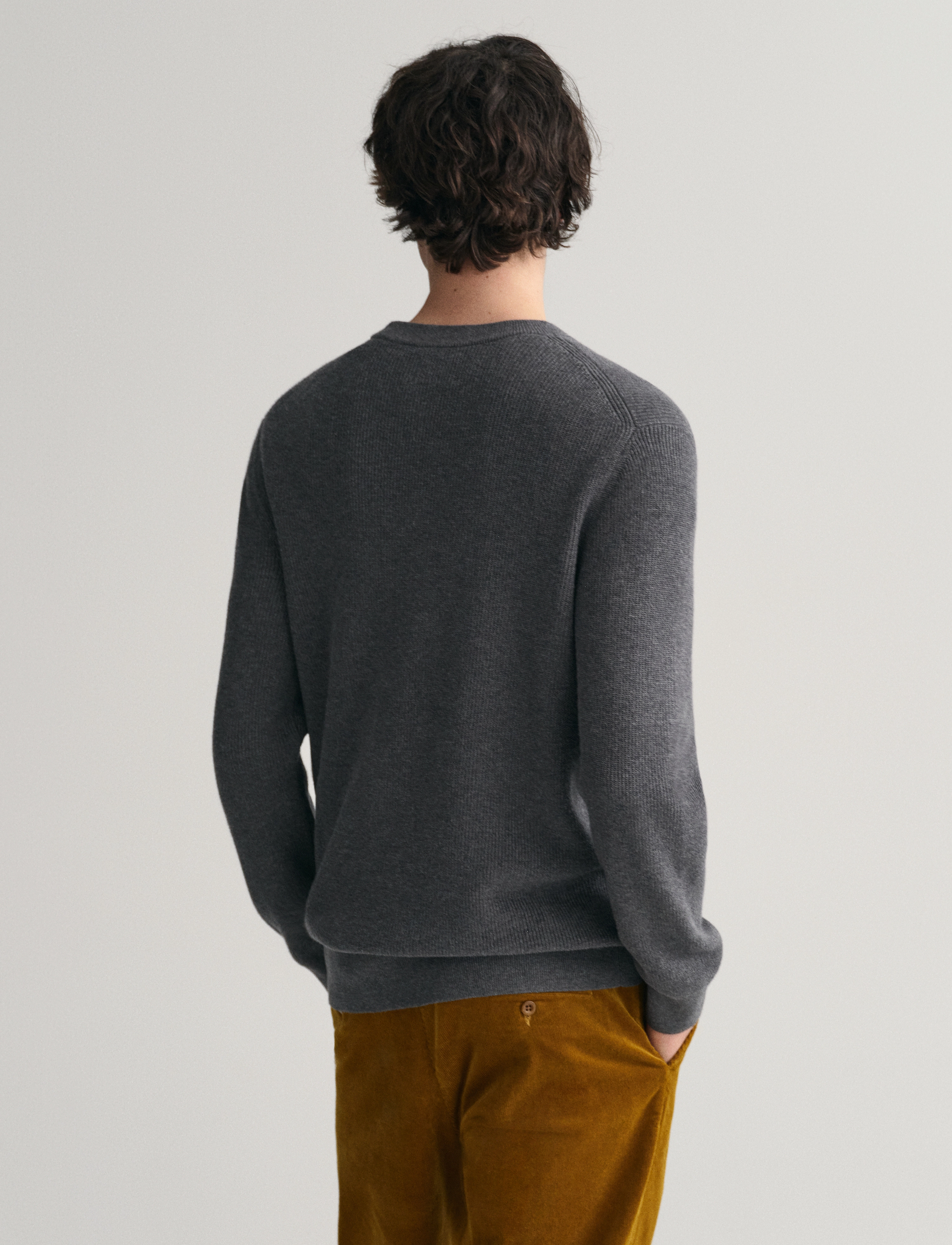 GANT - COTTON WOOL RIB C-NECK - antracit melange - 3