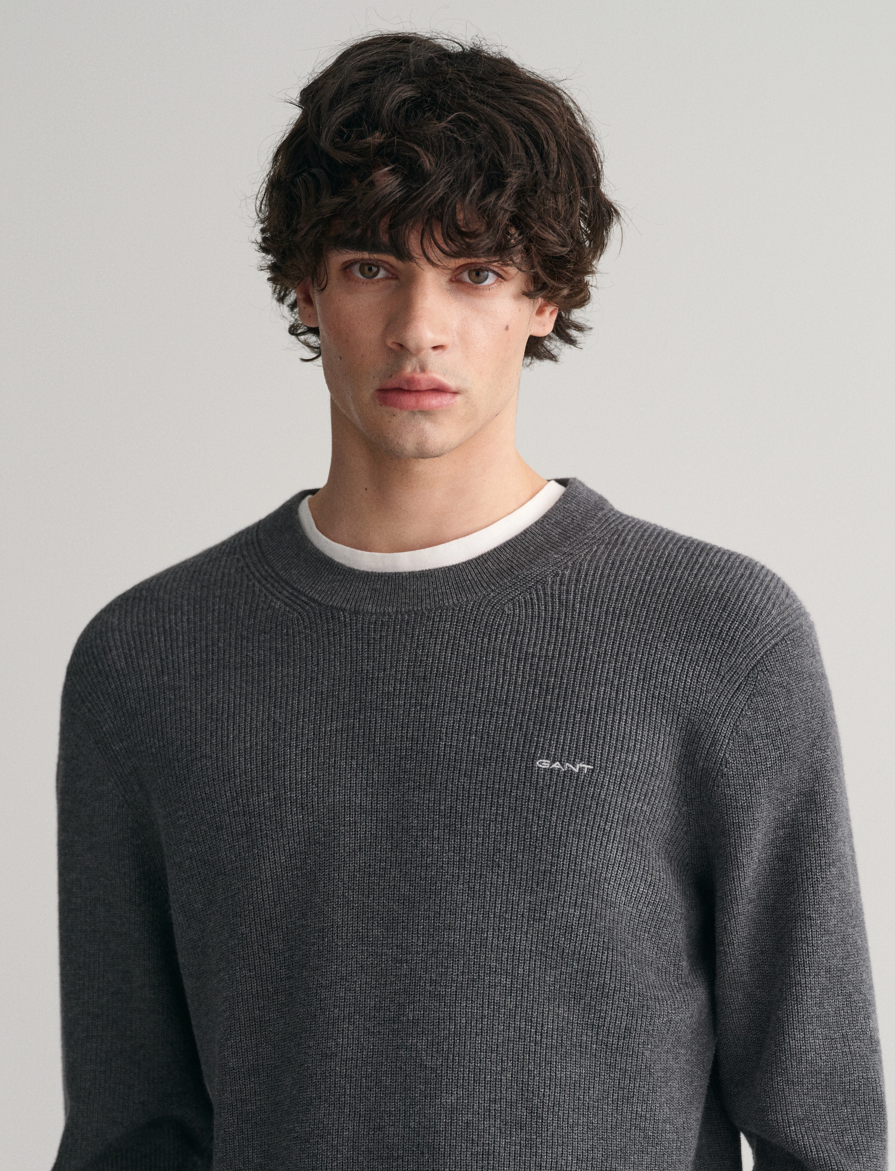 GANT - COTTON WOOL RIB C-NECK - antracit melange - 4