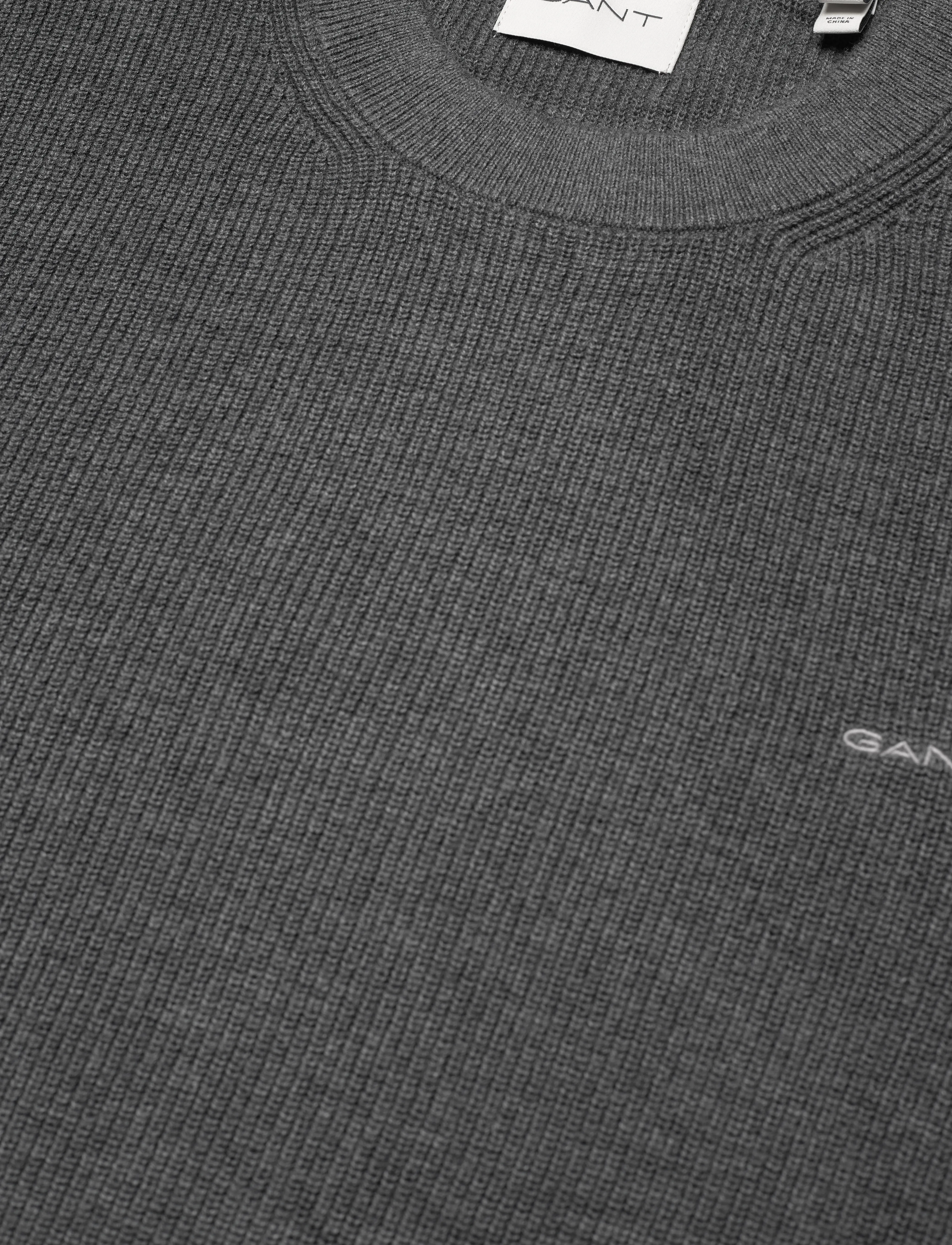 GANT - COTTON WOOL RIB C-NECK - antracit melange - 5