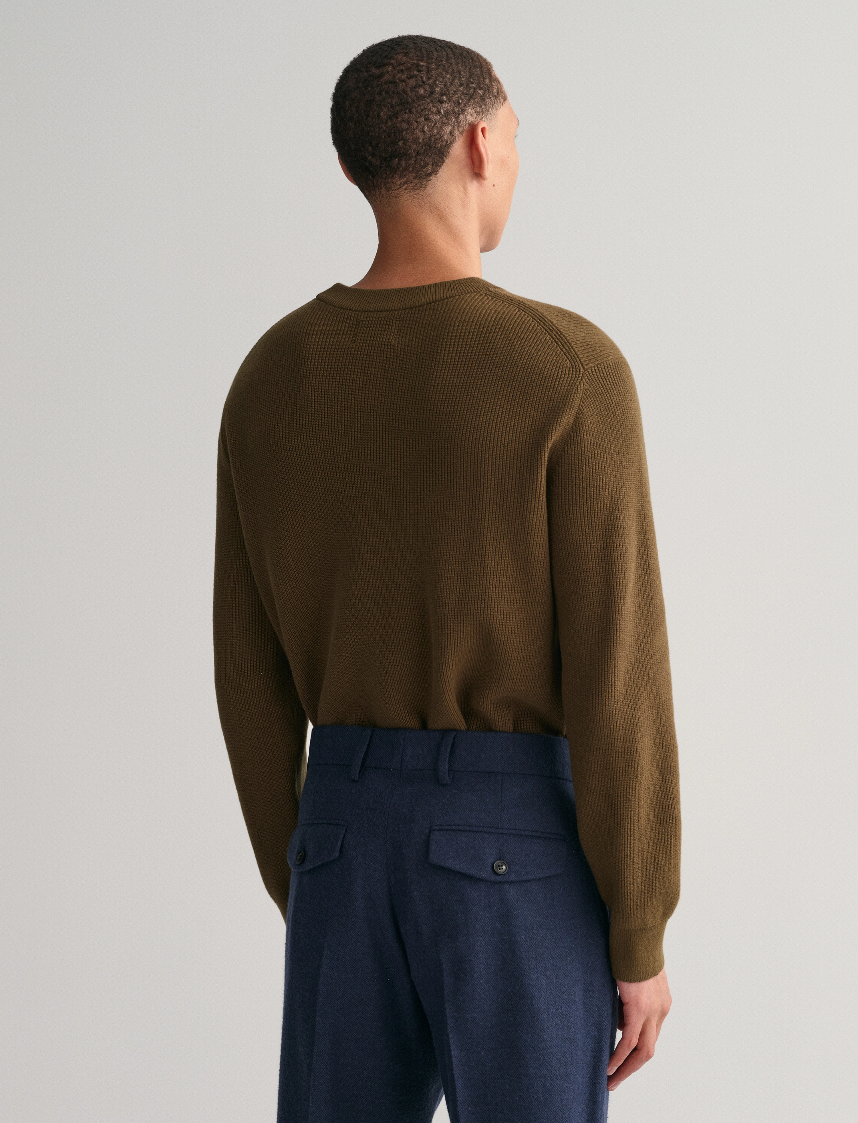 GANT - COTTON WOOL RIB C-NECK - dark cactus - 3