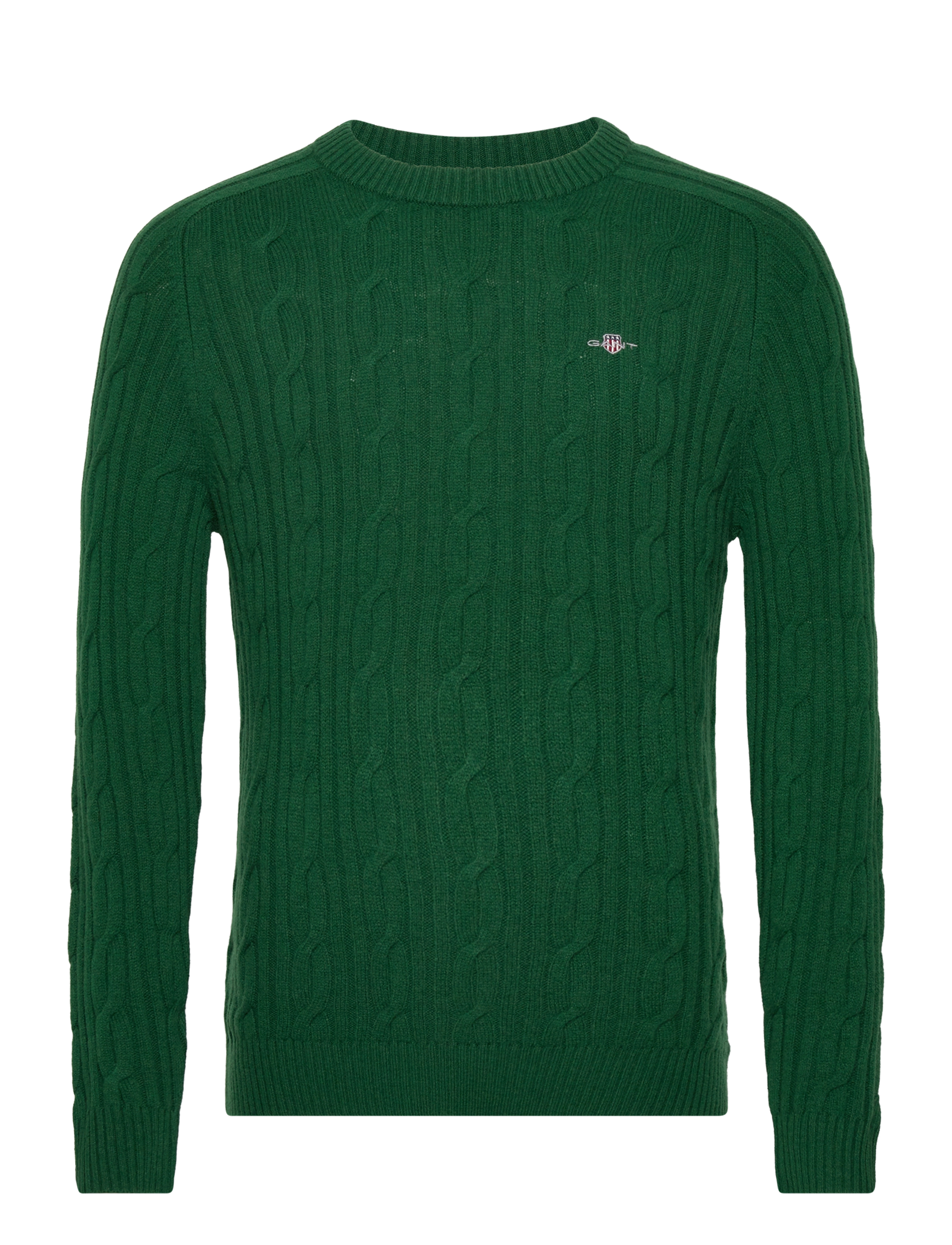 LAMBSWOOL CABLE C-NECK - FOREST GREEN
