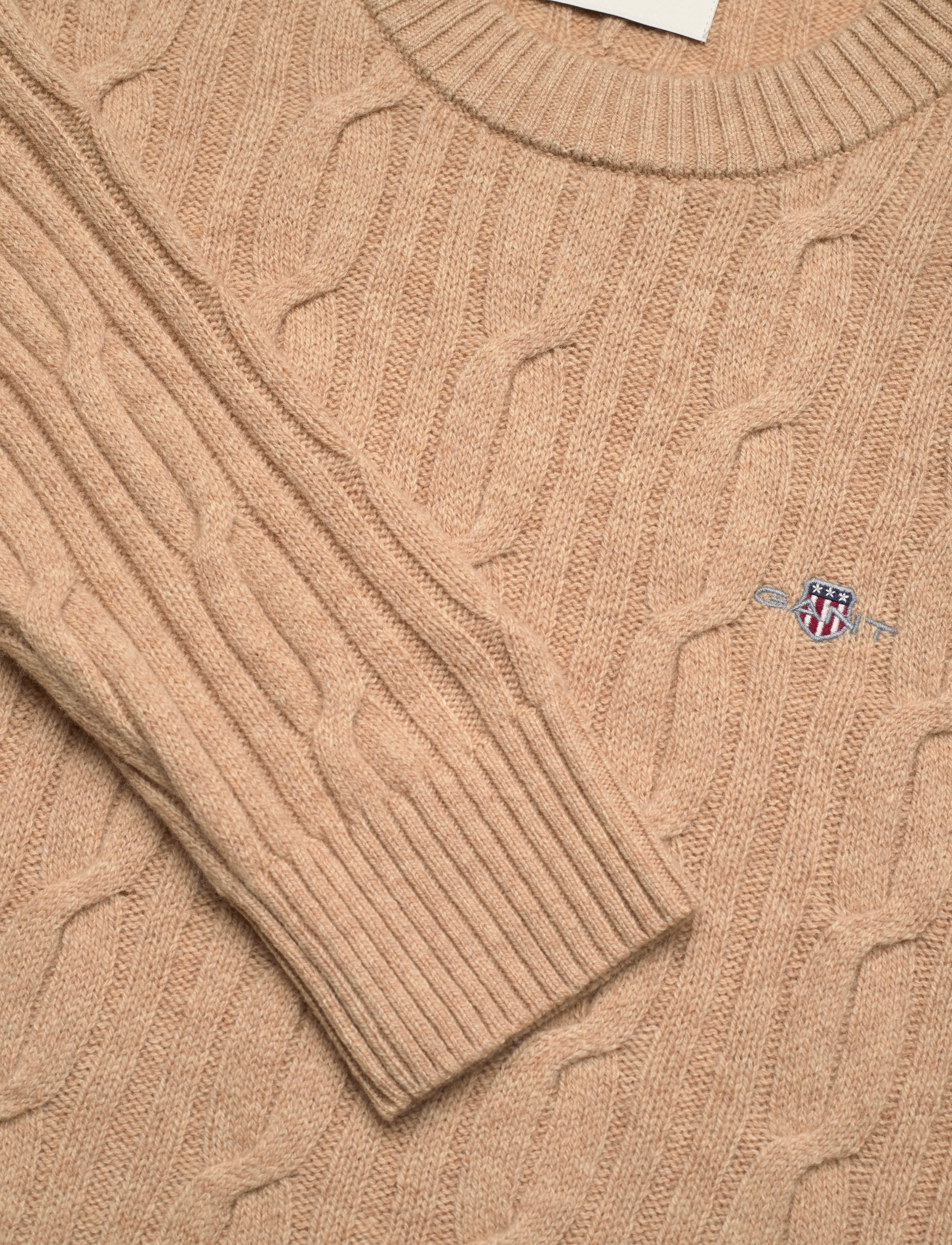 GANT - LAMBSWOOL CABLE C-NECK - khaki mel - 2