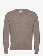 EXTRAFINE LAMBSWOOL V-NECK - DARK HAZELNUT MELANGE