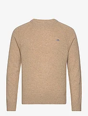 GANT - BICOLORED RAGLAN C-NECK - strik med rund hals - dk. sand melange - 0