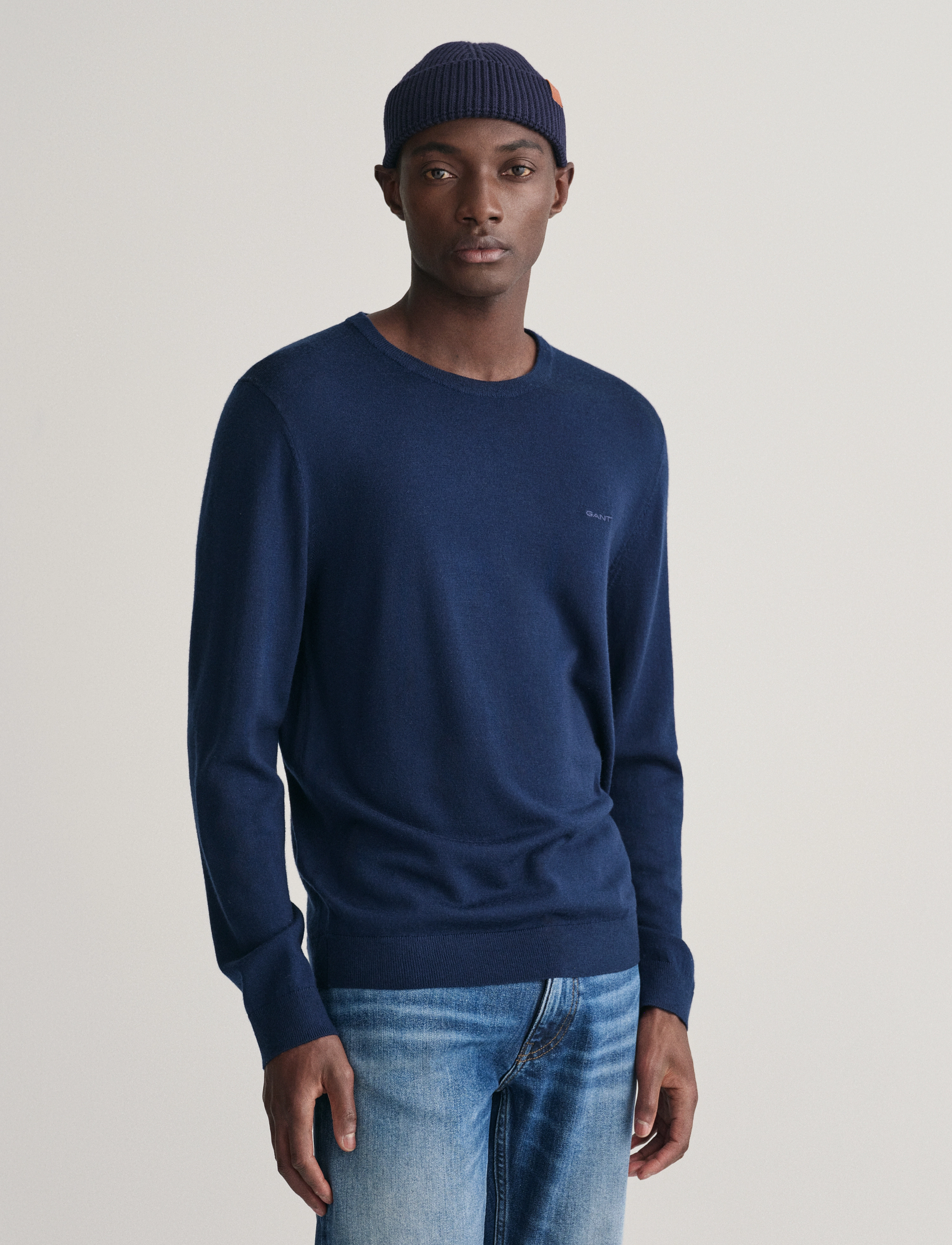 GANT EXTRAFINE MERINO WOOL C-NECK - Shoppa efter stil - MARINE / navy