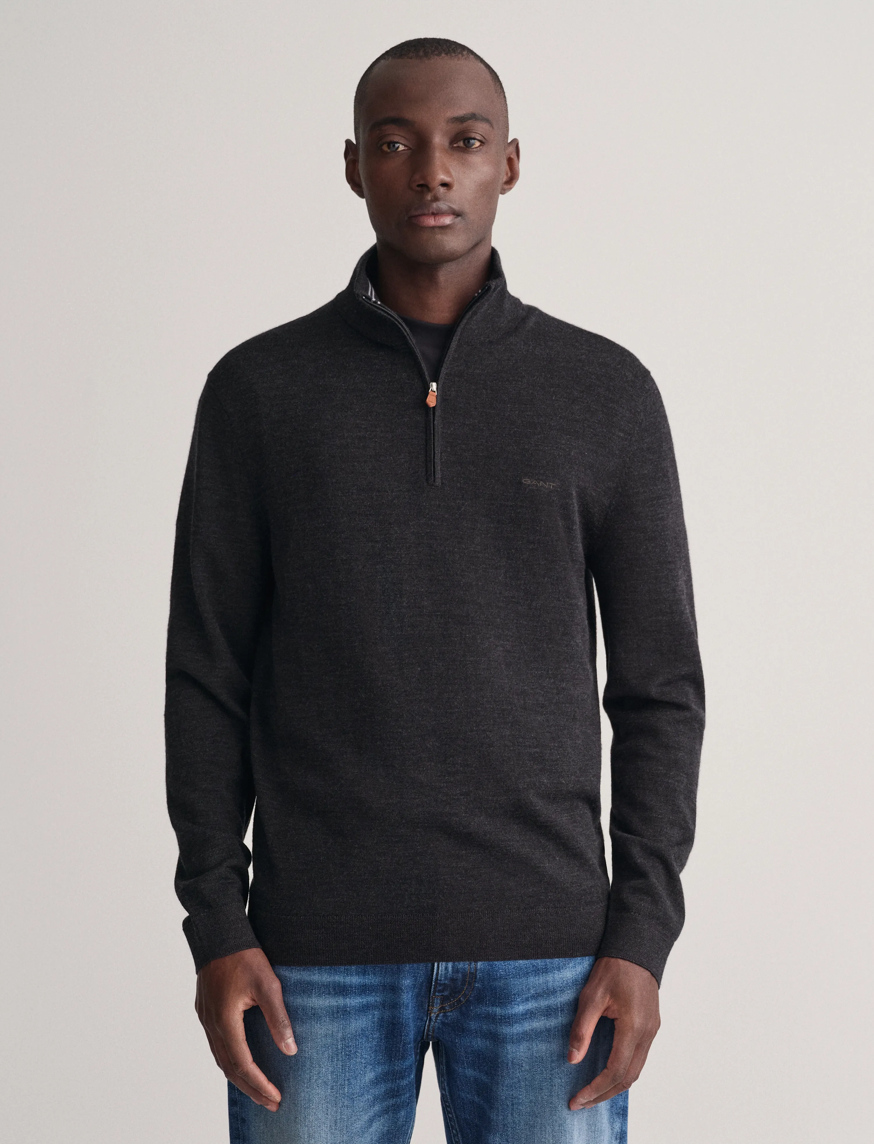 Gant Extrafine Merino Wool Half Zip, XXL, Knitwear, Schwarz - Zip Jumpers, Männerswear