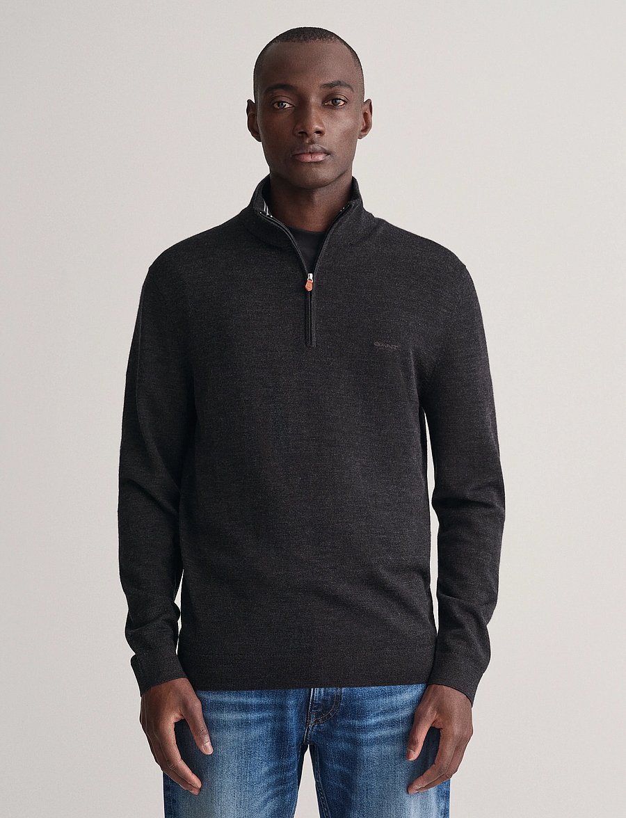 Gant - EXTRAFINE MERINO WOOL HALF ZIP - puolivetoketjulliset neuleet - dk charcoal melange - 0