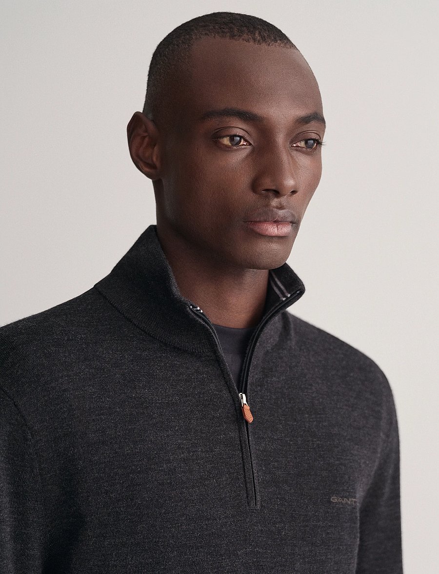 Gant - EXTRAFINE MERINO WOOL HALF ZIP - puolivetoketjulliset neuleet - dk charcoal melange - 3