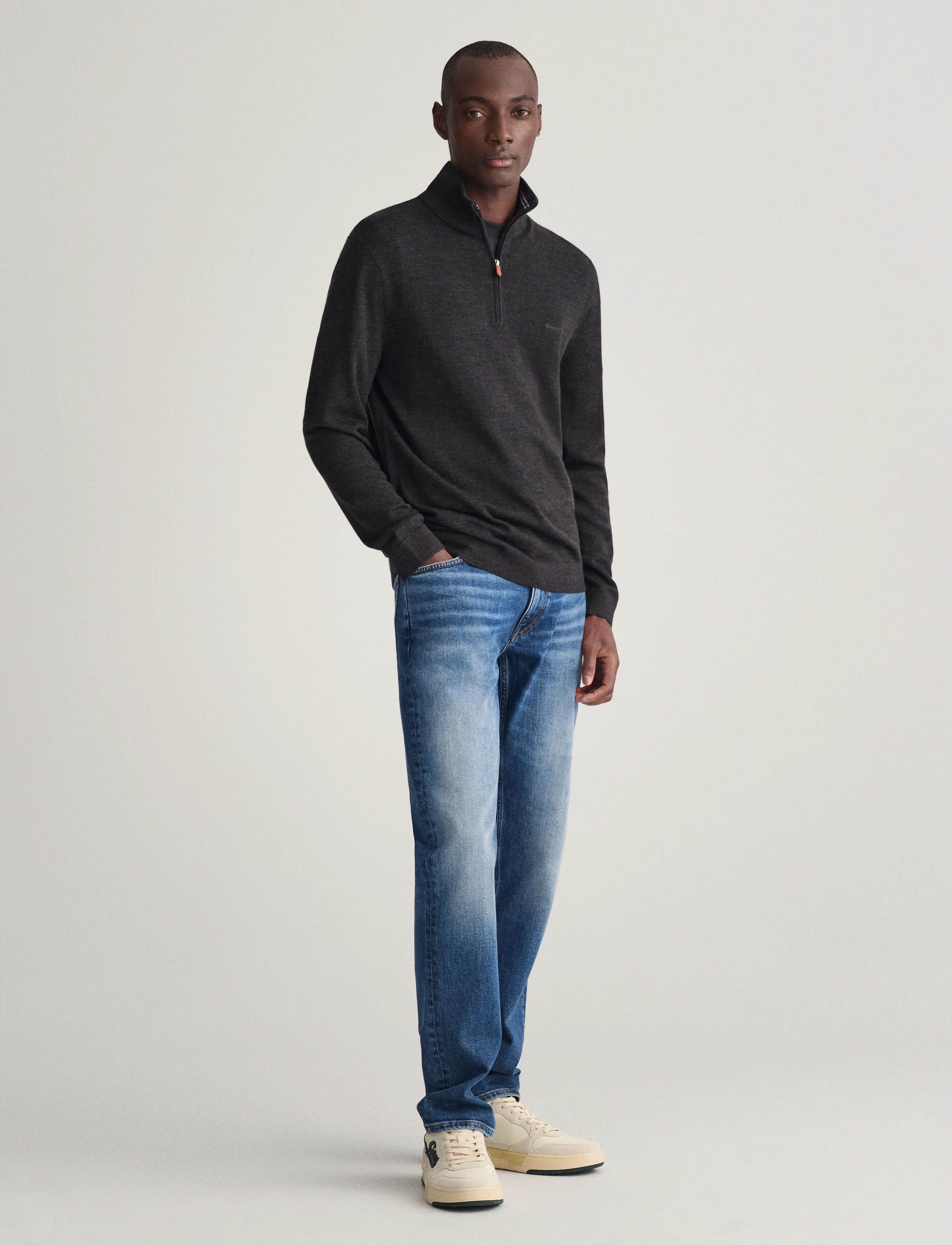 Gant - EXTRAFINE MERINO WOOL HALF ZIP - half zip jumpers - dk charcoal melange - 4