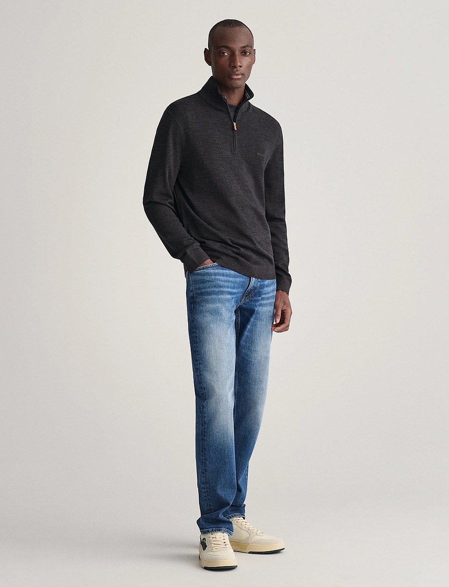 Gant - EXTRAFINE MERINO WOOL HALF ZIP - puolivetoketjulliset neuleet - dk charcoal melange - 4
