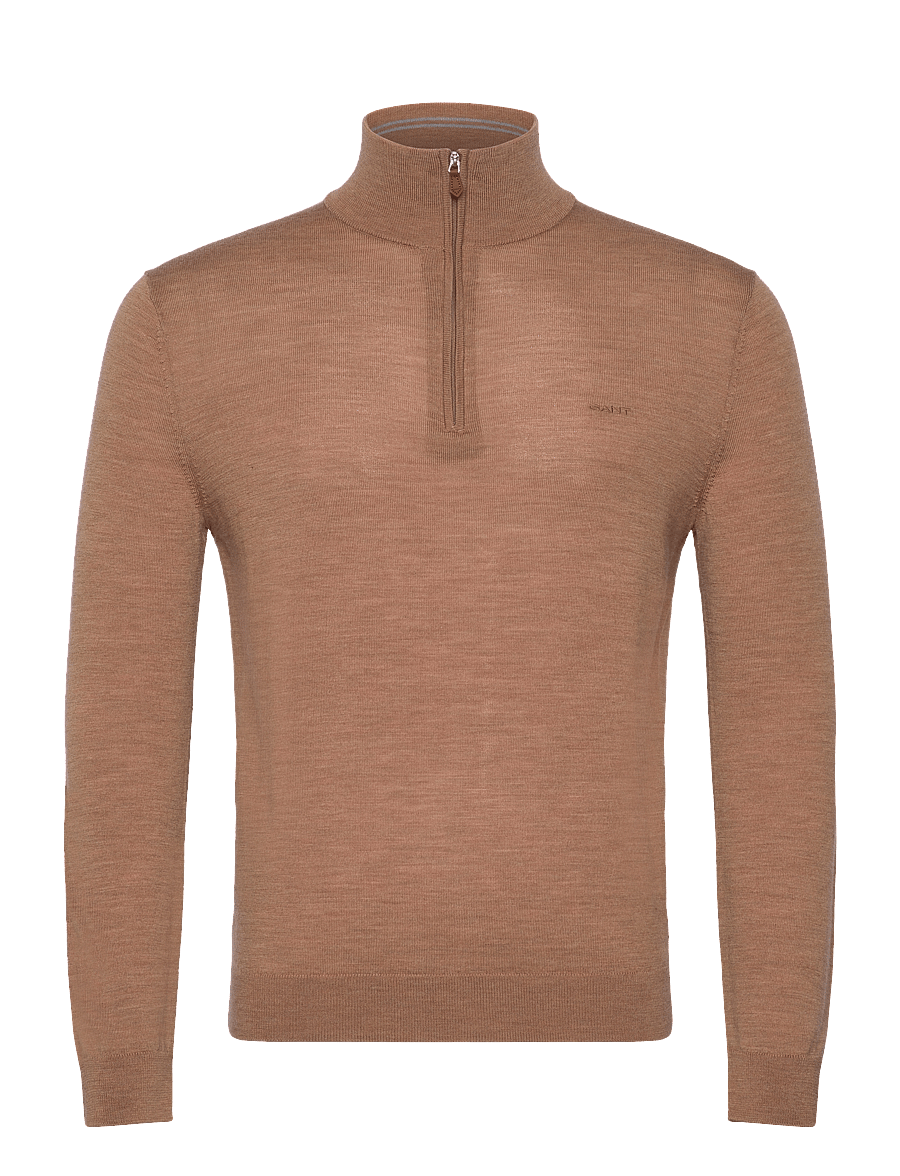 Gant - EXTRAFINE MERINO WOOL HALF ZIP - halfzip strik - dk. sand melange - 0