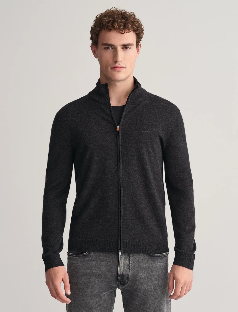 GANT - EXTRAFINE MERINO WOOL ZIP CARDIGAN - full zip jumpers - dk charcoal melange - 0